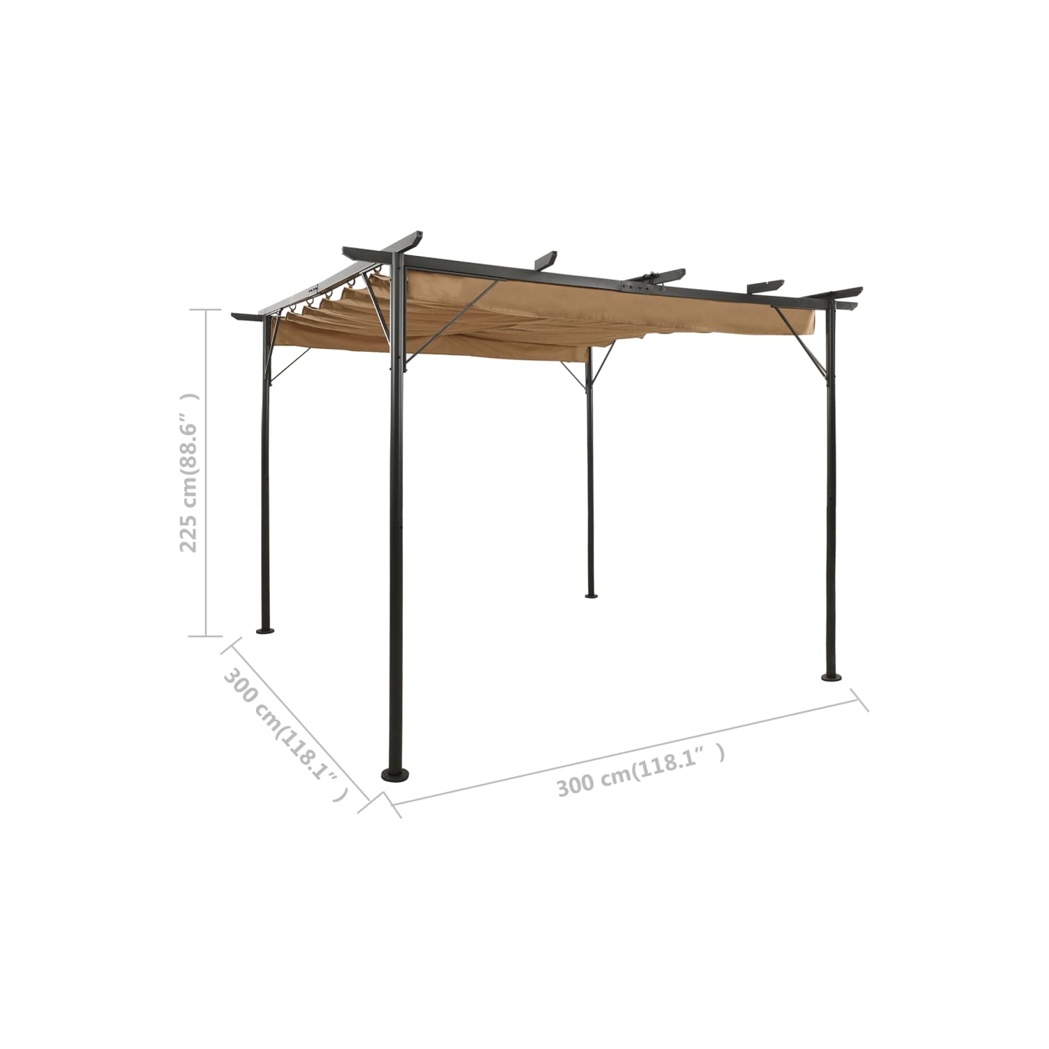 Pergola ViddaXL avec toit rétractable taupe 118.1 x 118.1 po acier 180 g/m?