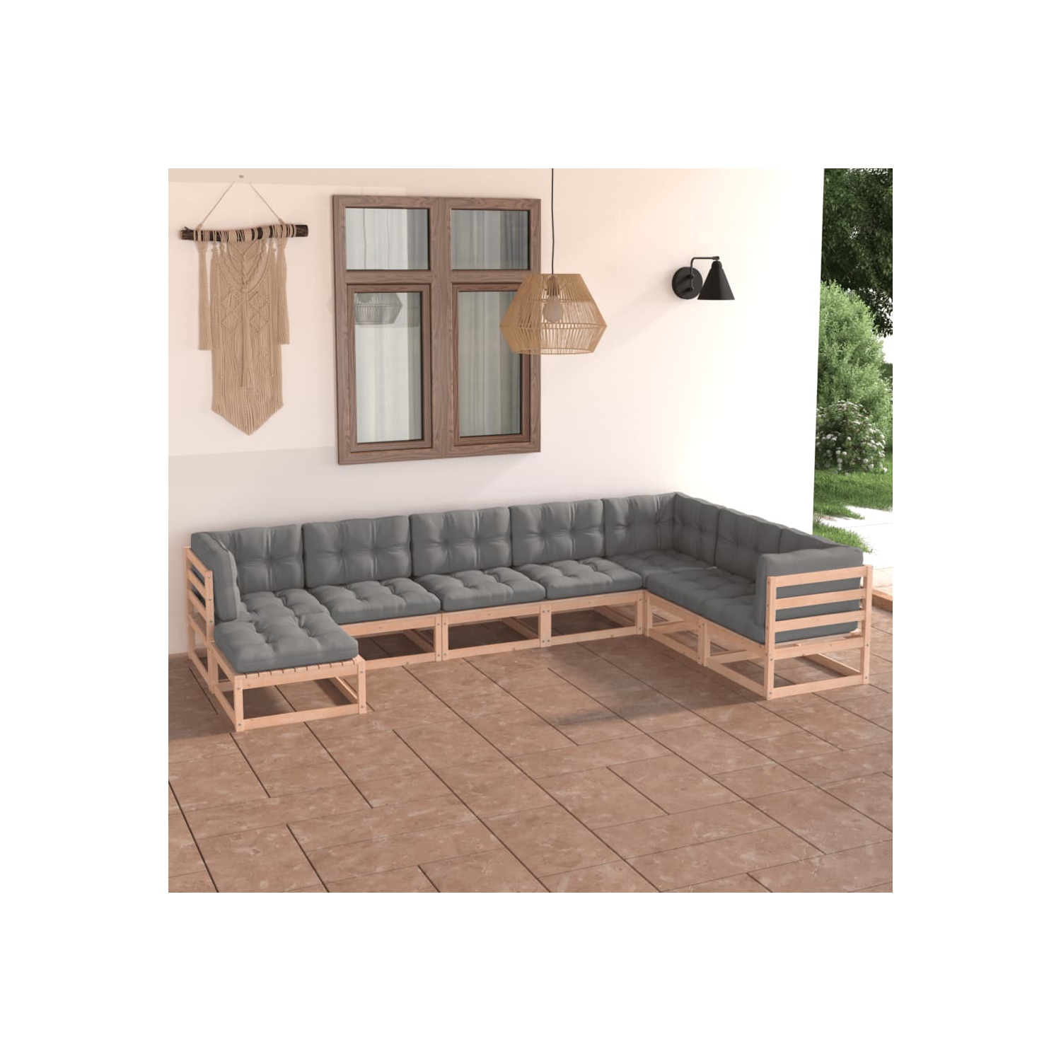 vidaXL 8 Piece Patio Lounge Set with Cushions Solid Pinewood