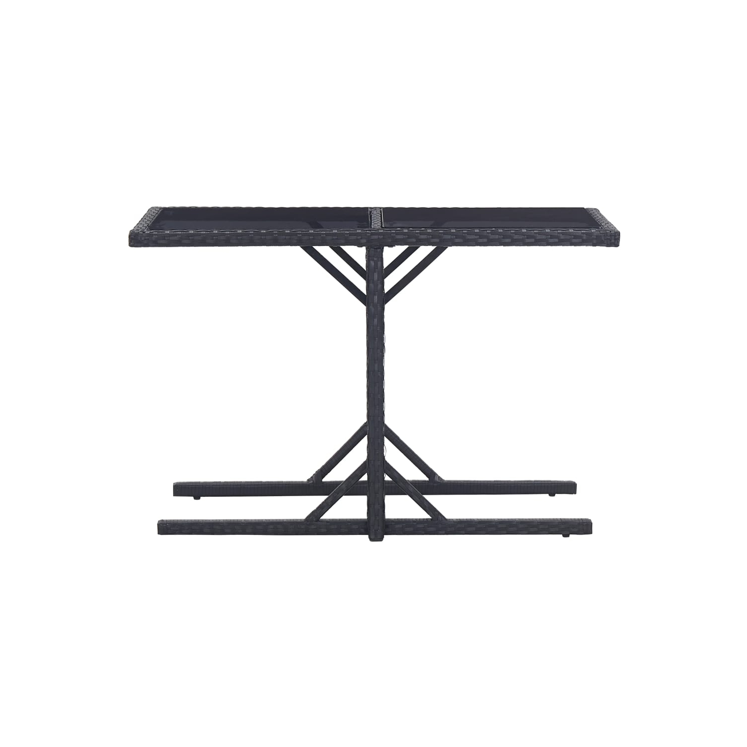 vidaXL Patio Table Black 43.3"x20.9"x28.3" Glass and Poly Rattan