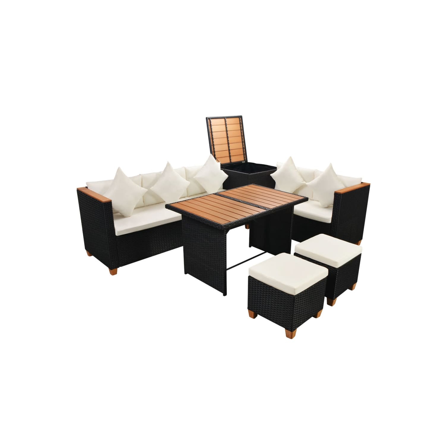vidaXL 7 Piece Patio Lounge Set with Cushions Poly Rattan Black