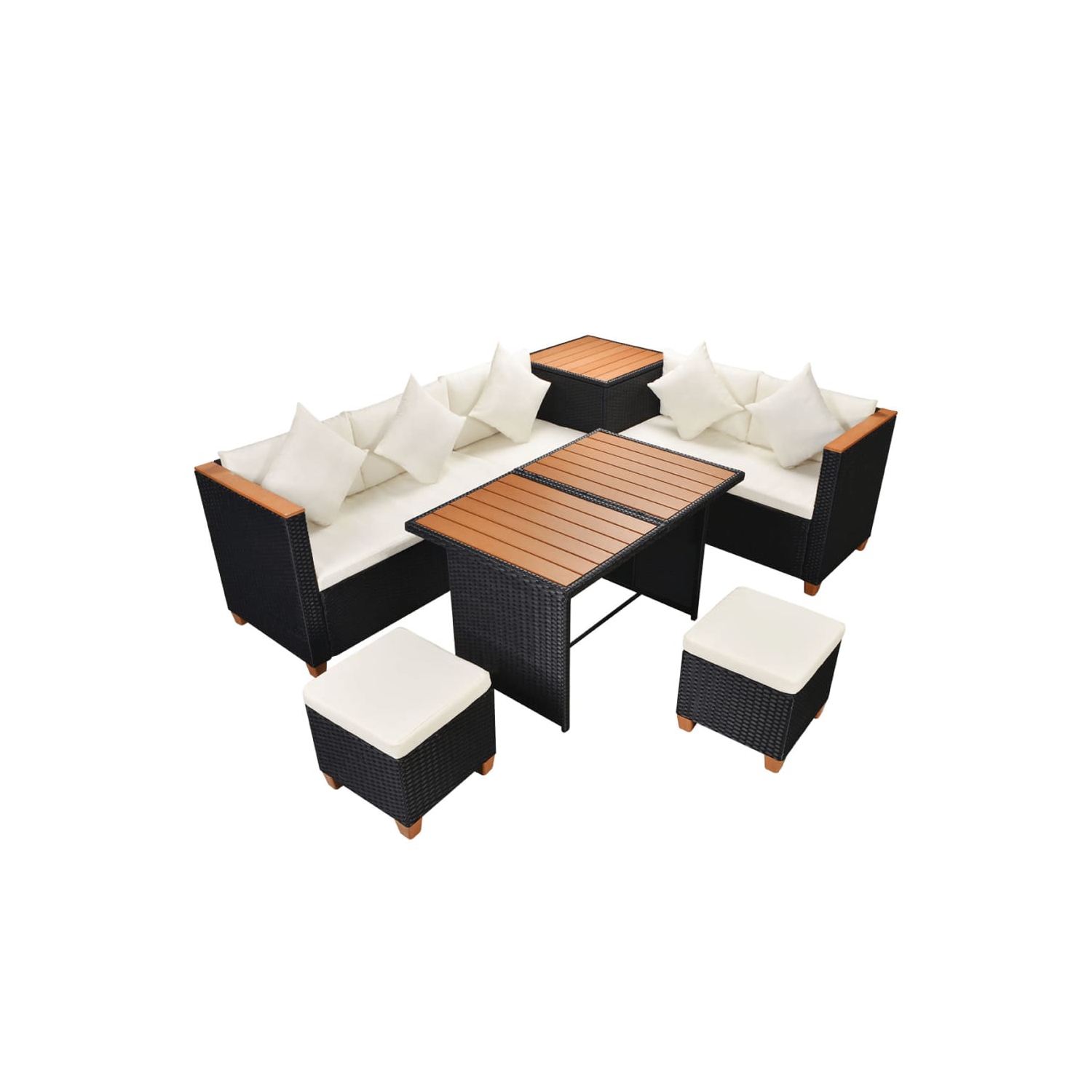 vidaXL 7 Piece Patio Lounge Set with Cushions Poly Rattan Black