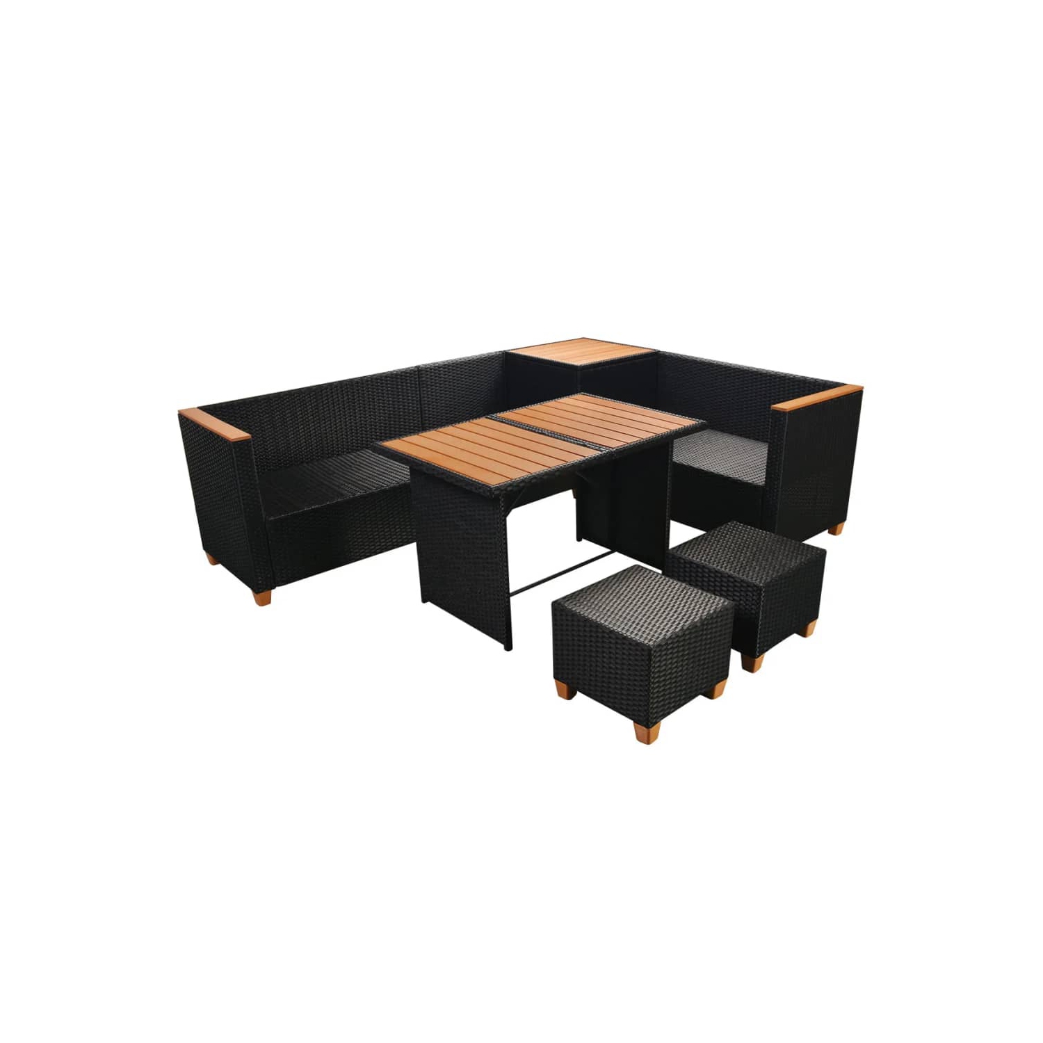 vidaXL 7 Piece Patio Lounge Set with Cushions Poly Rattan Black