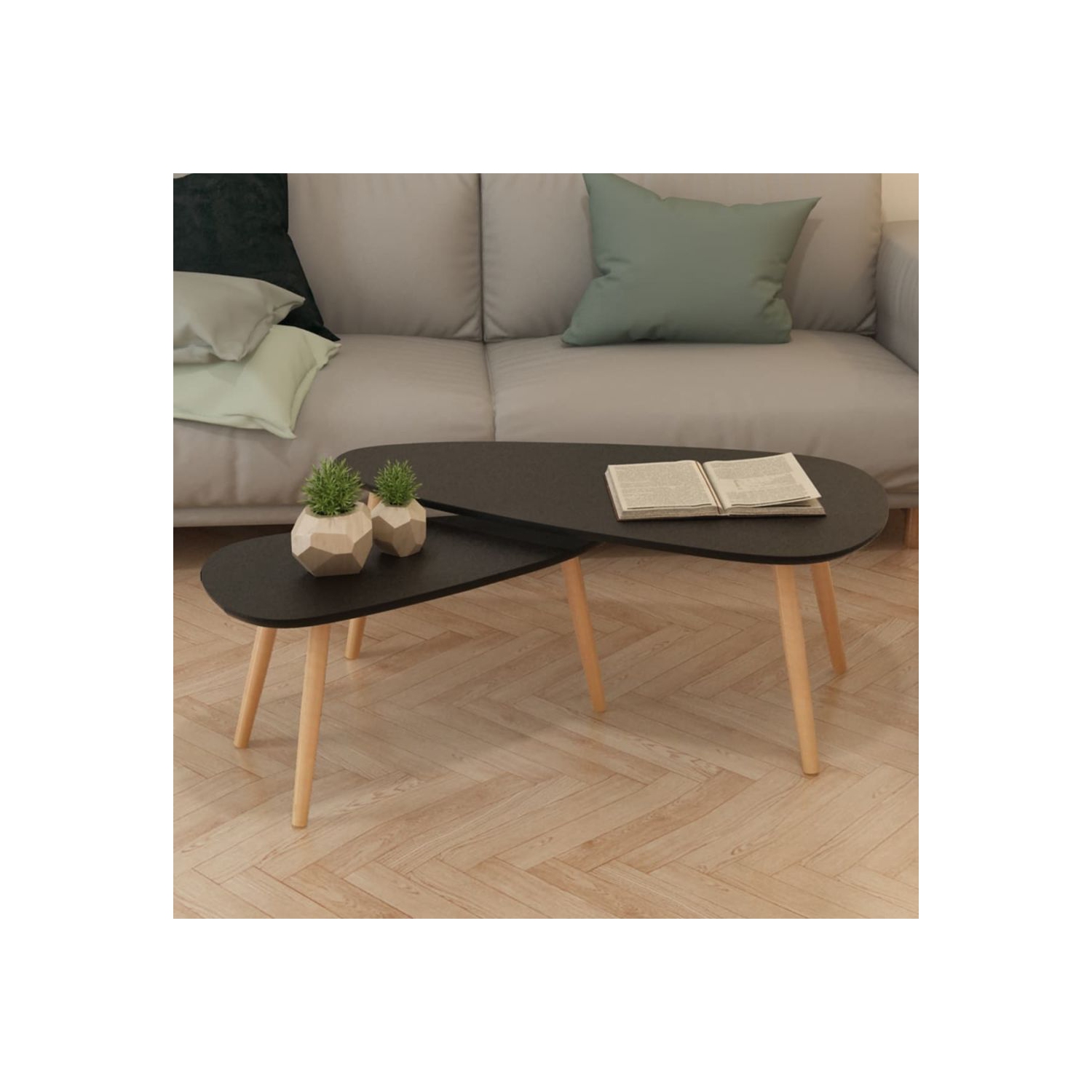 vidaXL Coffee Table Set 2 Pieces Solid Pinewood Black