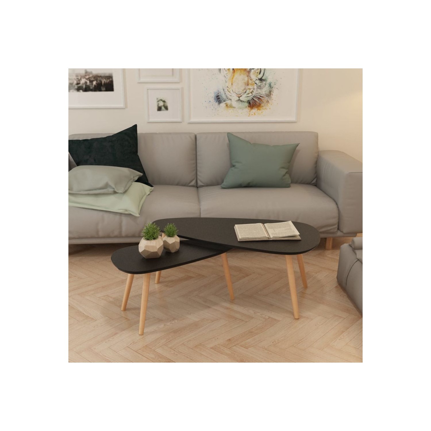 vidaXL Coffee Table Set 2 Pieces Solid Pinewood Black