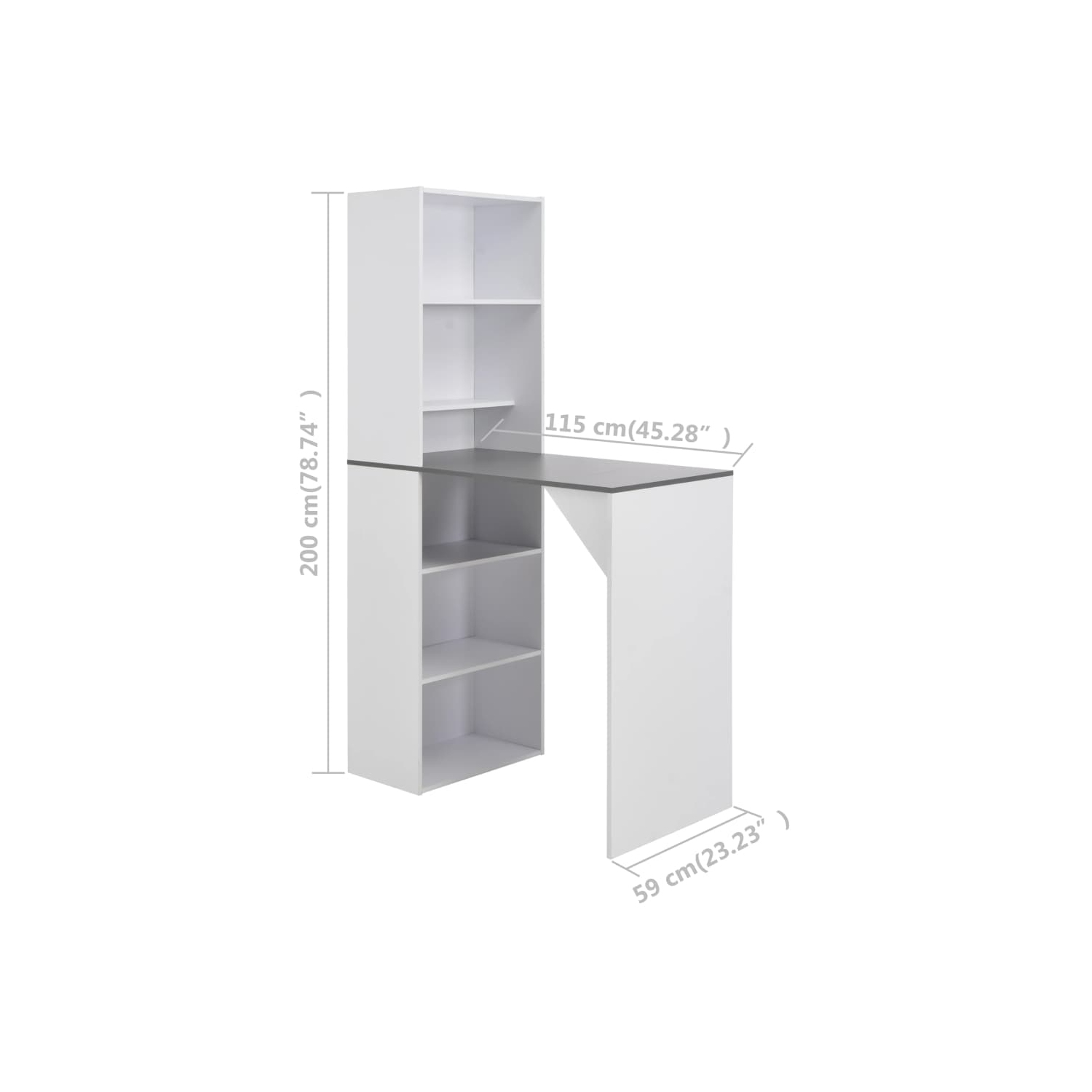 vidaXL Bar Table with Cabinet White 45.28"x23.23"x78.74"
