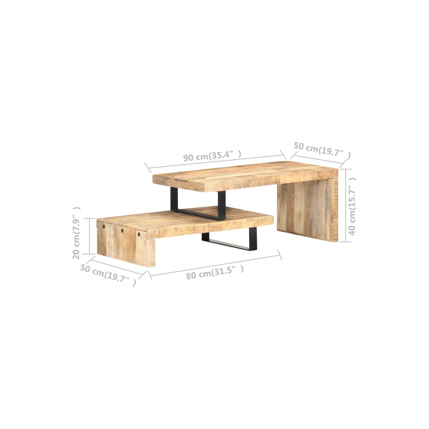 vidaXL 2 Piece Coffee Table Set Solid Mango Wood