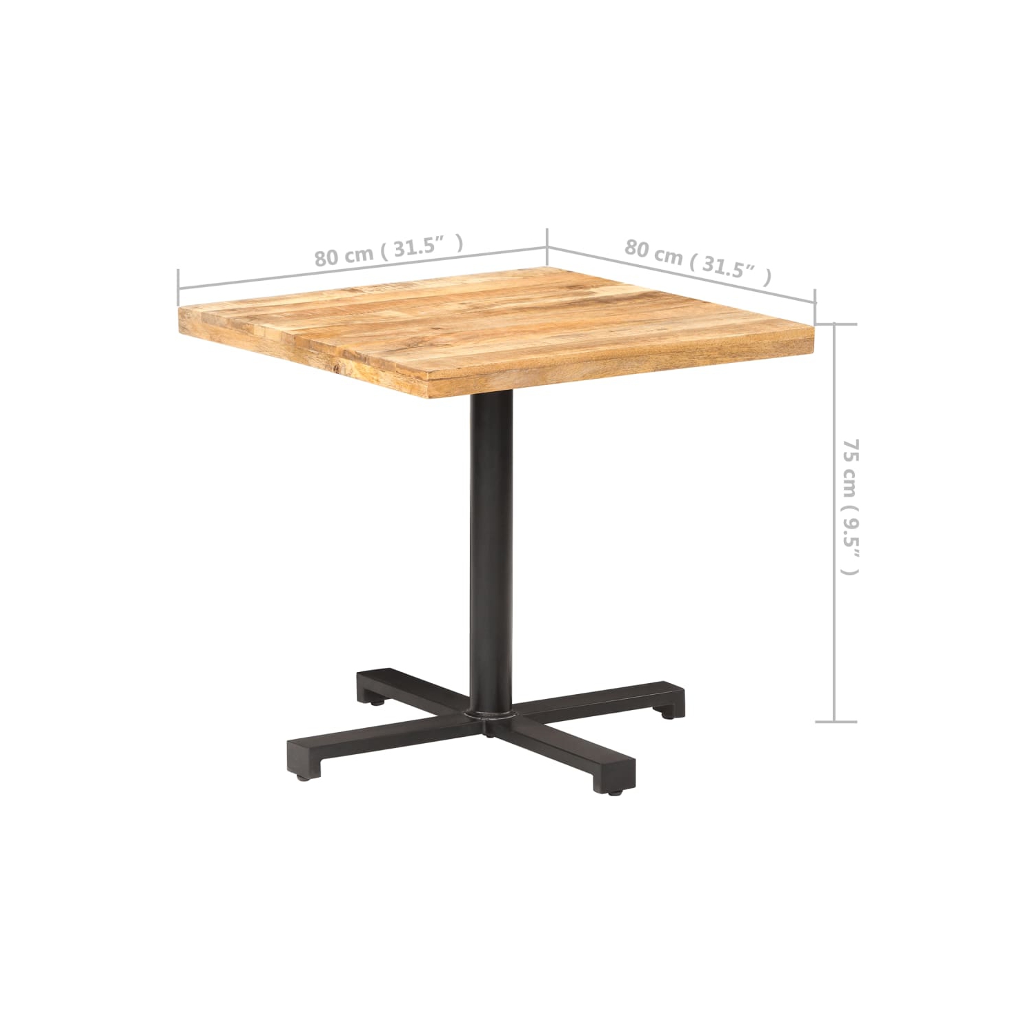 vidaXL Bistro Table Square 31.4"x31.4"x29.5" Rough Mango Wood