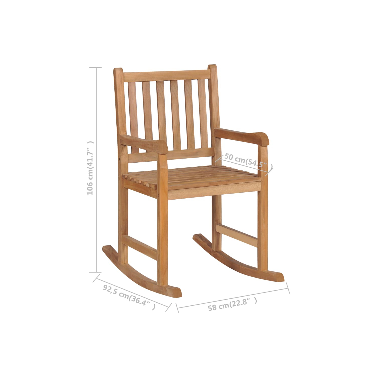 vidaXL Rocking Chair with Gray Cushion Solid Teak Wood
