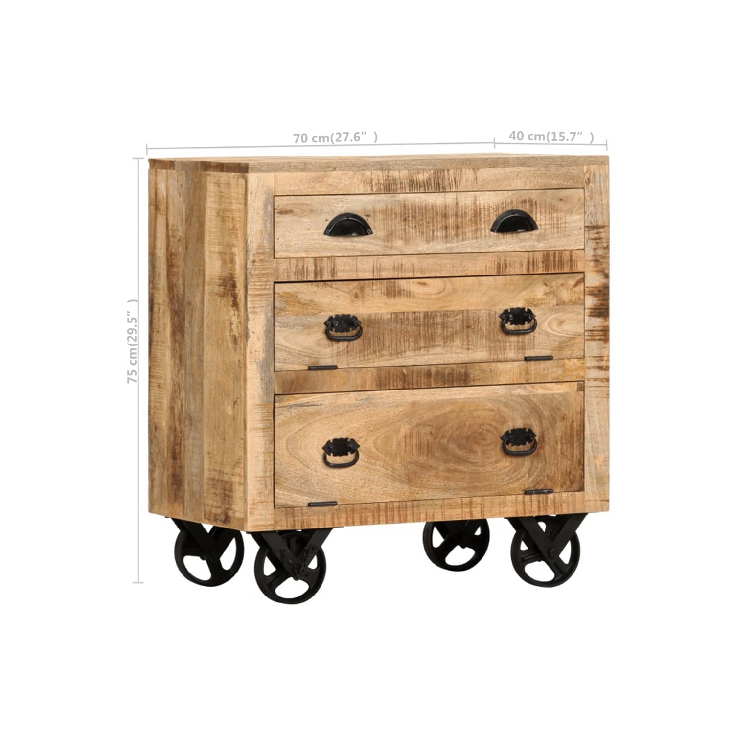 vidaXL Side Cabinet with Wheel 27.6"x15.7"x29.5" Solid Mango Wood