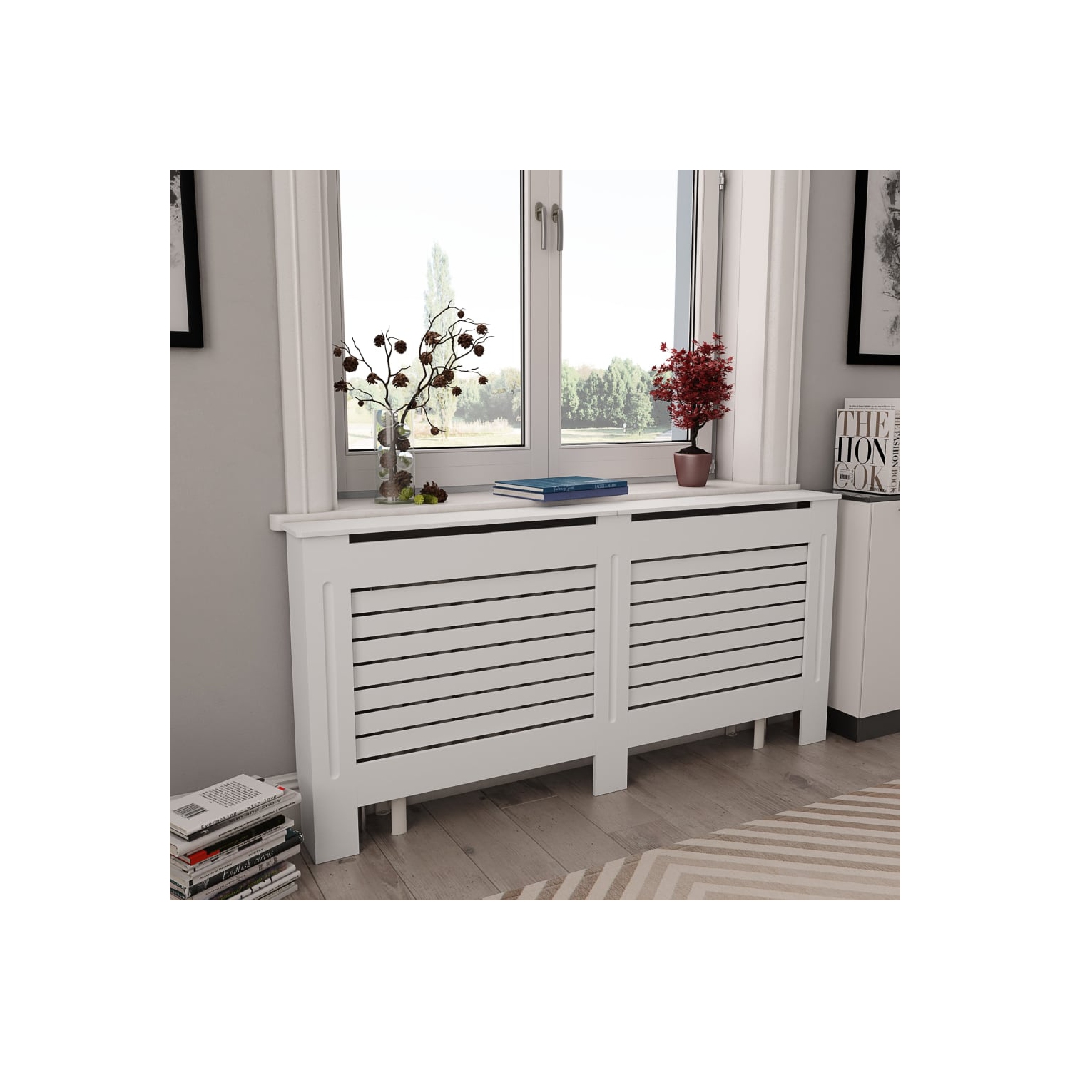 Couvercles de radiateur VidaXL 2 pièces, blanc, 67.7 x 7,5 x 32.1 po, en MDF