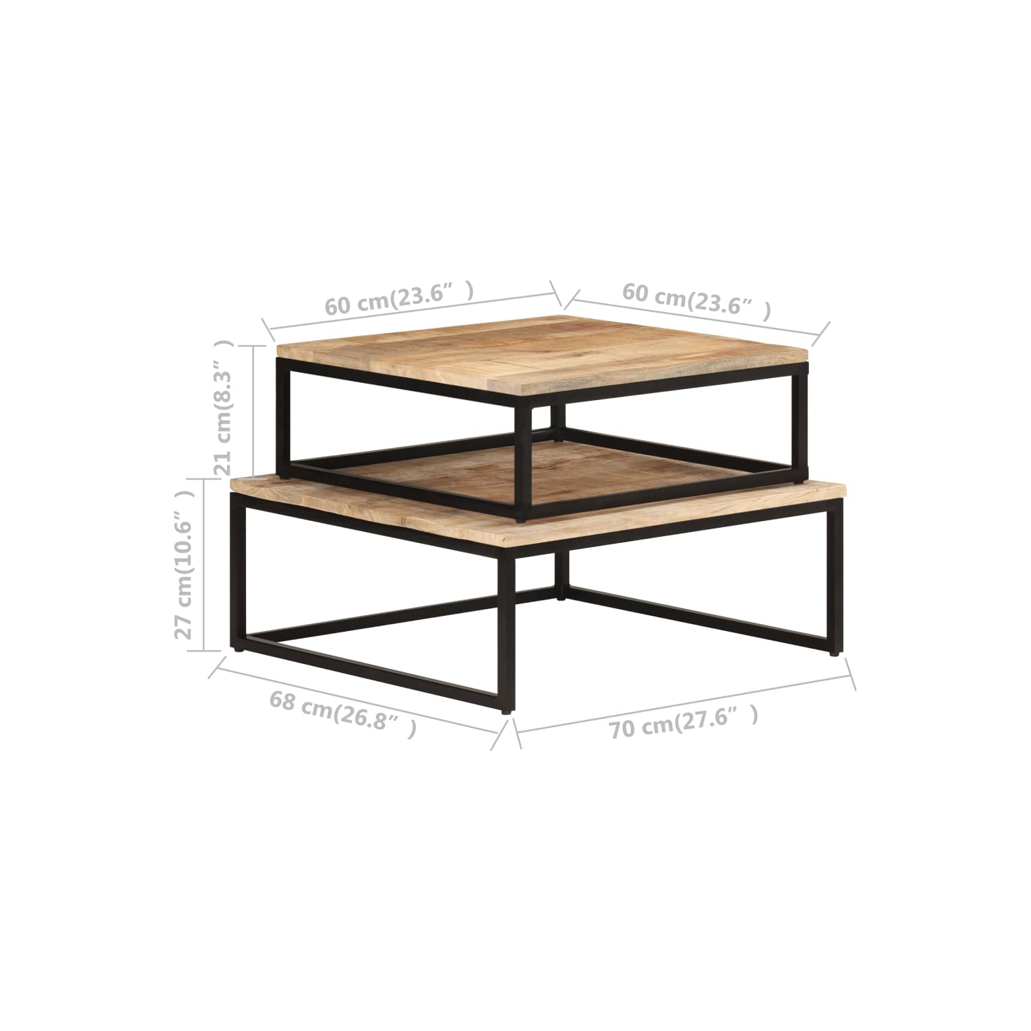 Tables basses gigognes VidaXL 2 pièces en bois de manguier massif