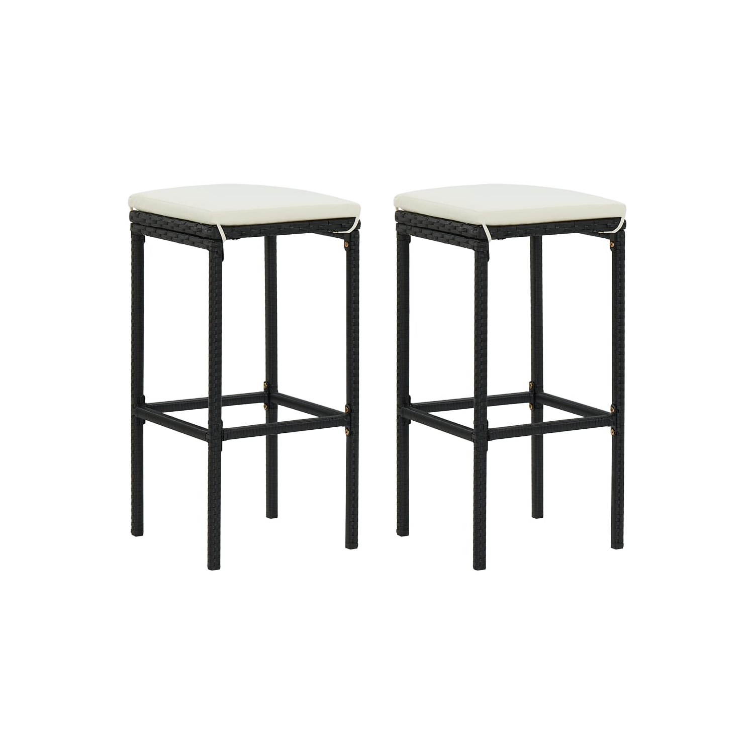vidaXL Bar Stools with Cushions 2 pcs Black Poly Rattan