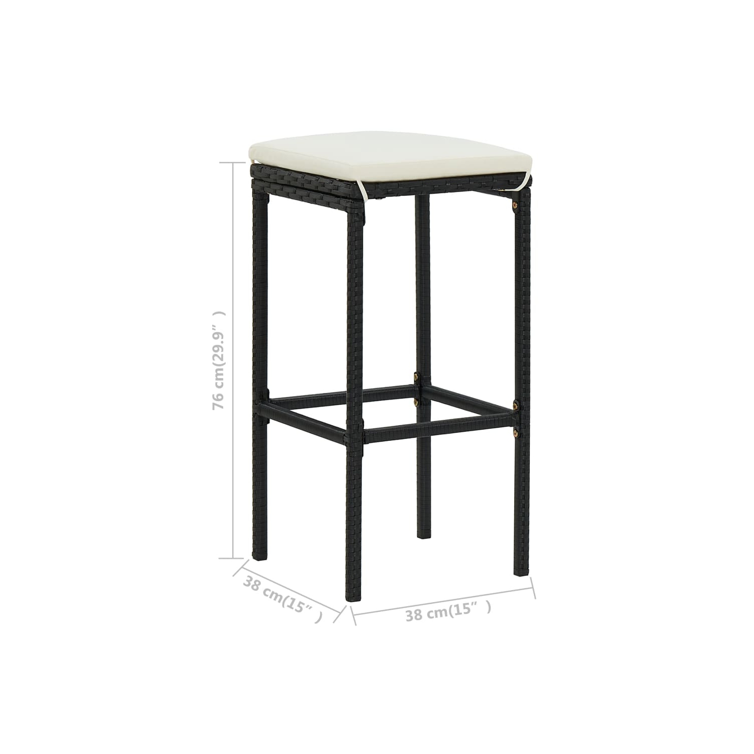 vidaXL Bar Stools with Cushions 2 pcs Black Poly Rattan