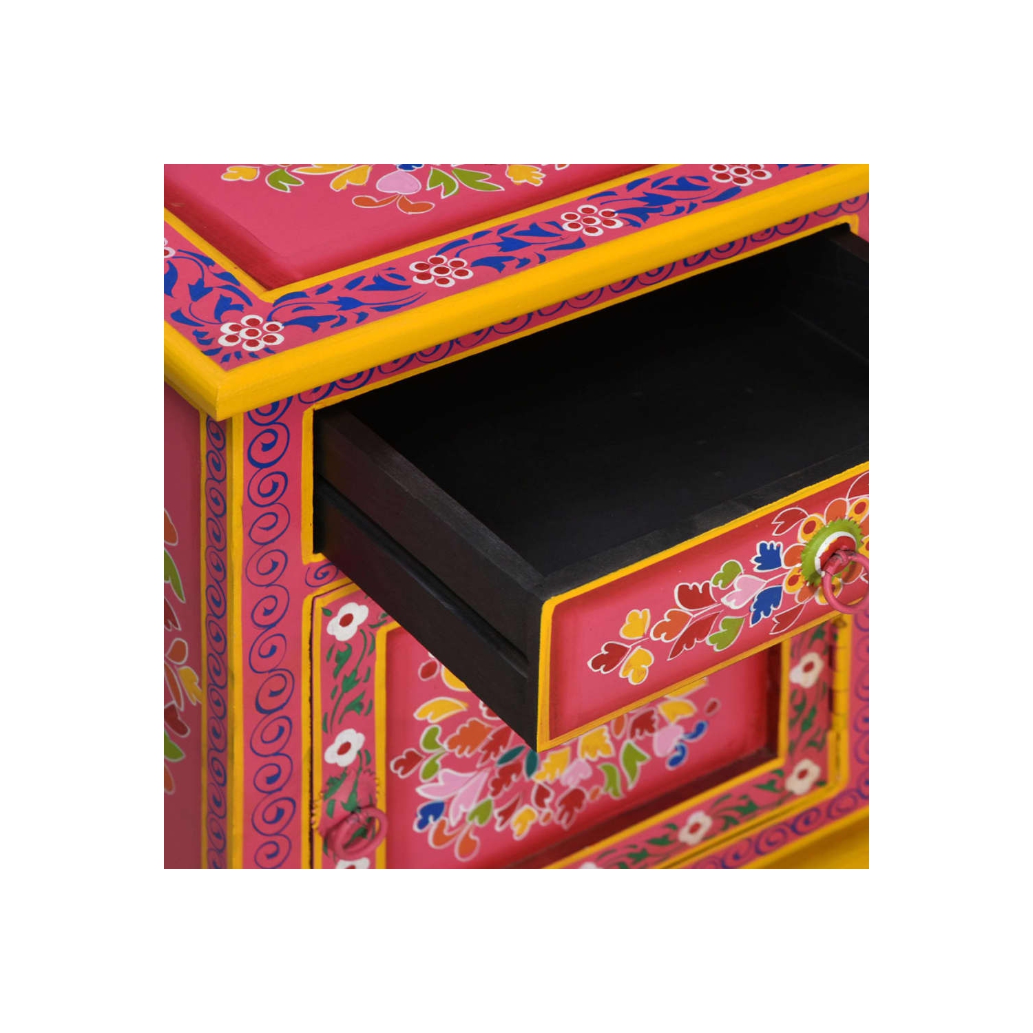 vidaXL Bedside Cabinet Solid Mango Wood Pink Hand Painted