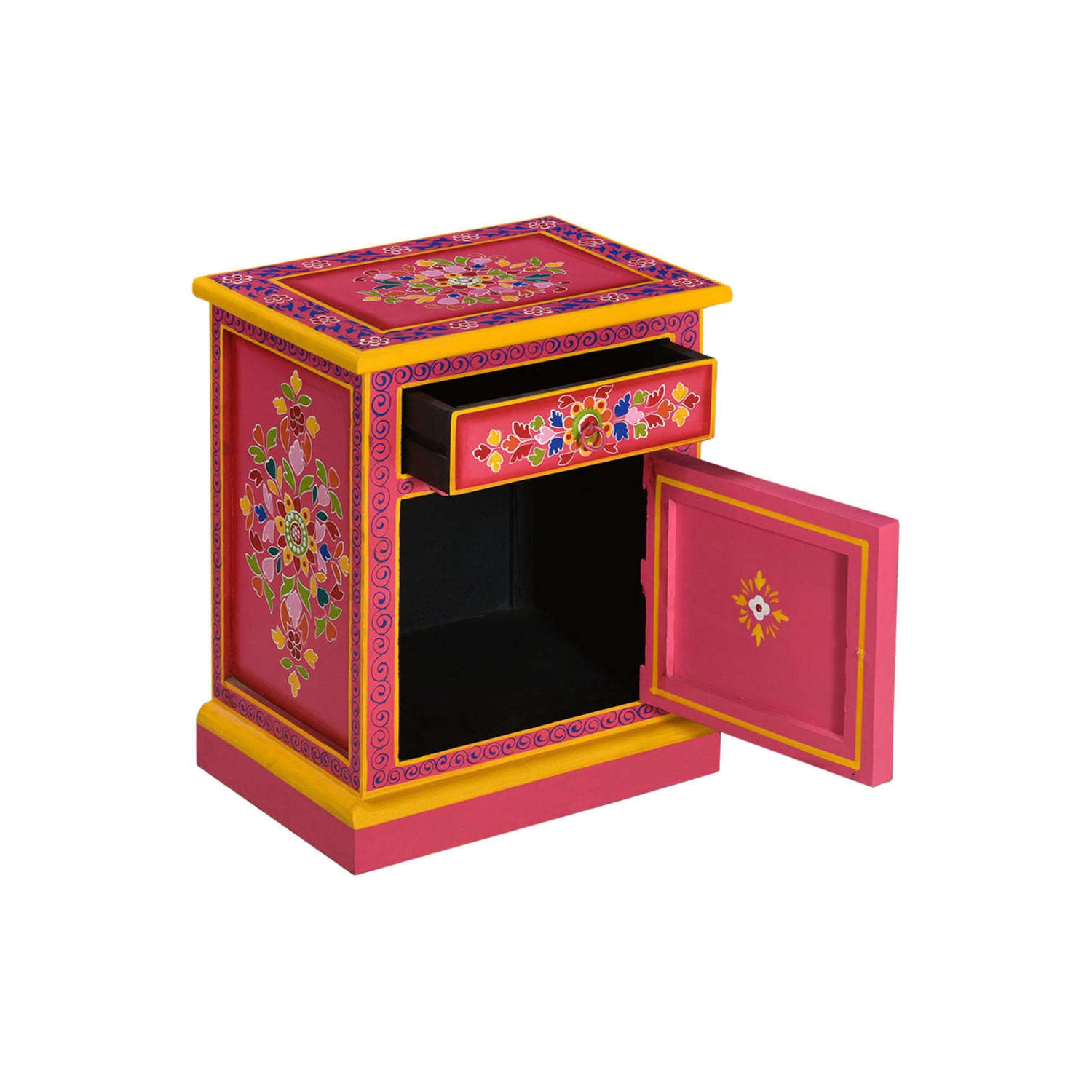 vidaXL Bedside Cabinet Solid Mango Wood Pink Hand Painted