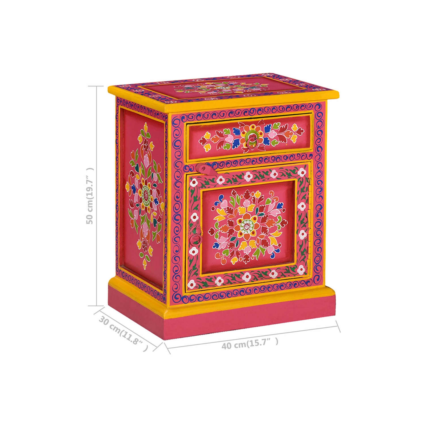 vidaXL Bedside Cabinet Solid Mango Wood Pink Hand Painted