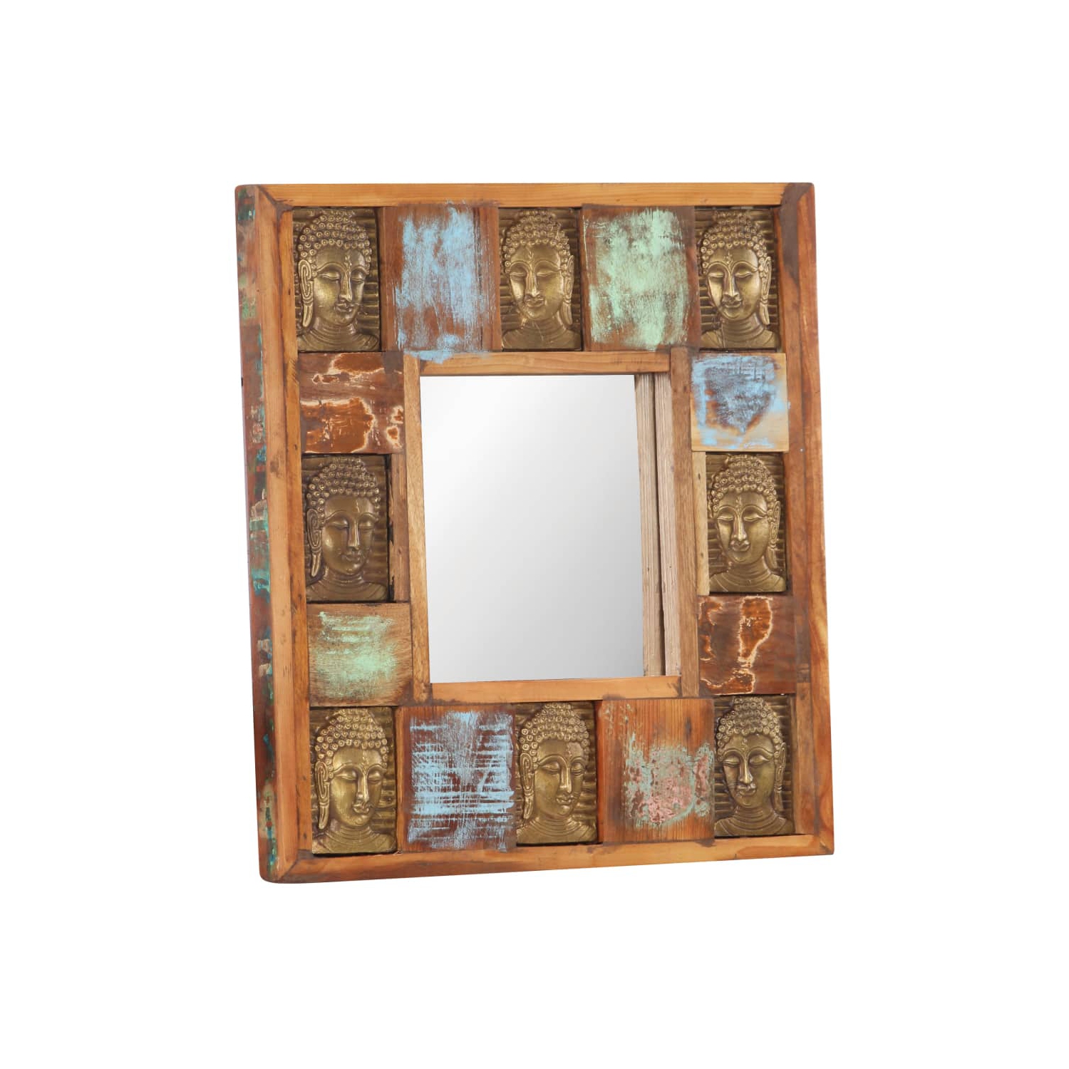 vidaXL Mirror with Buddha Cladding 19.7"x19.7" Solid Reclaimed Wood
