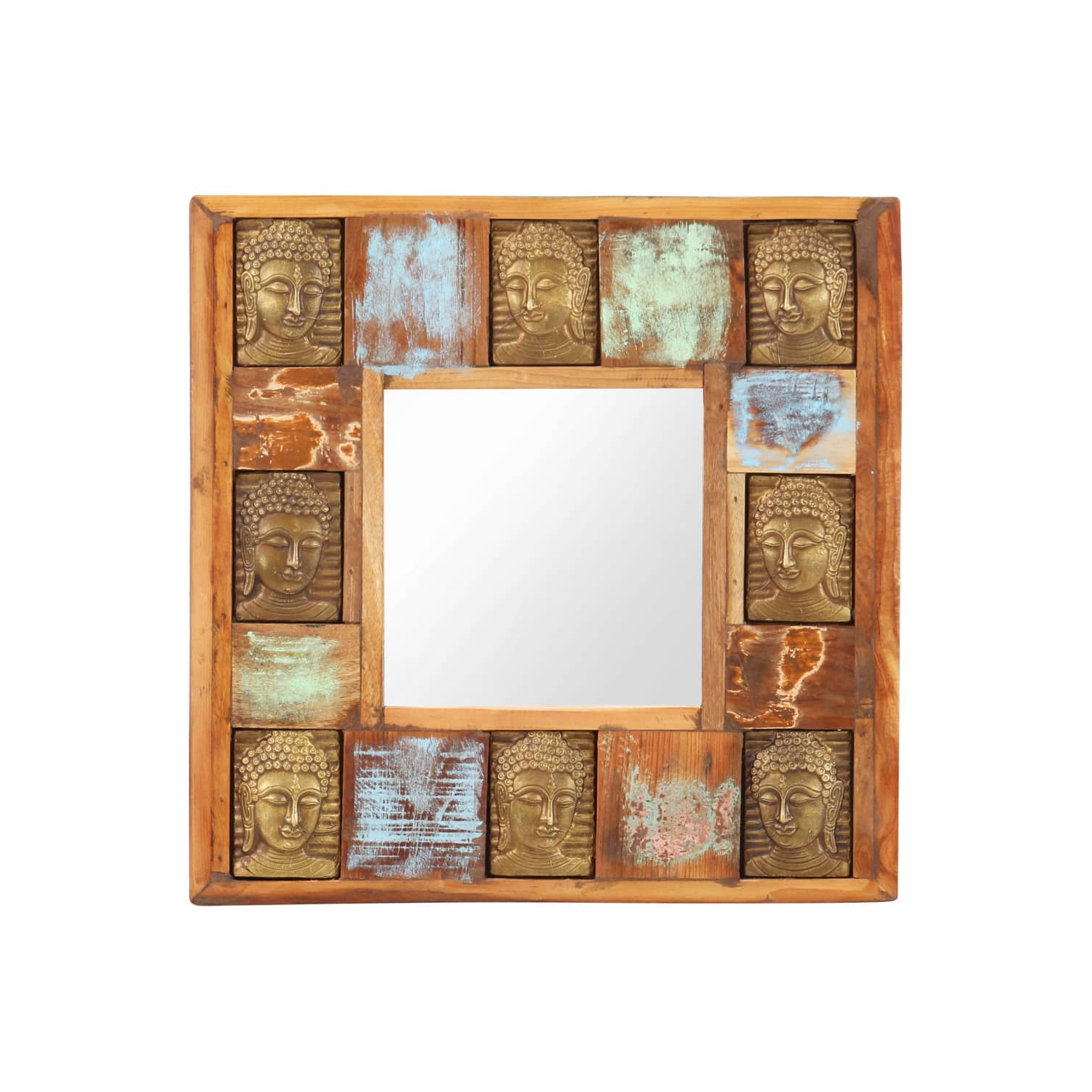vidaXL Mirror with Buddha Cladding 19.7"x19.7" Solid Reclaimed Wood