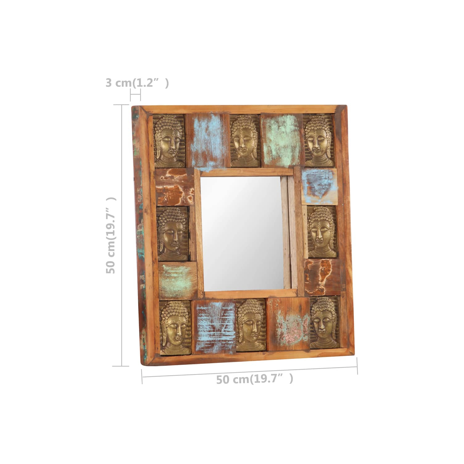 vidaXL Mirror with Buddha Cladding 19.7"x19.7" Solid Reclaimed Wood