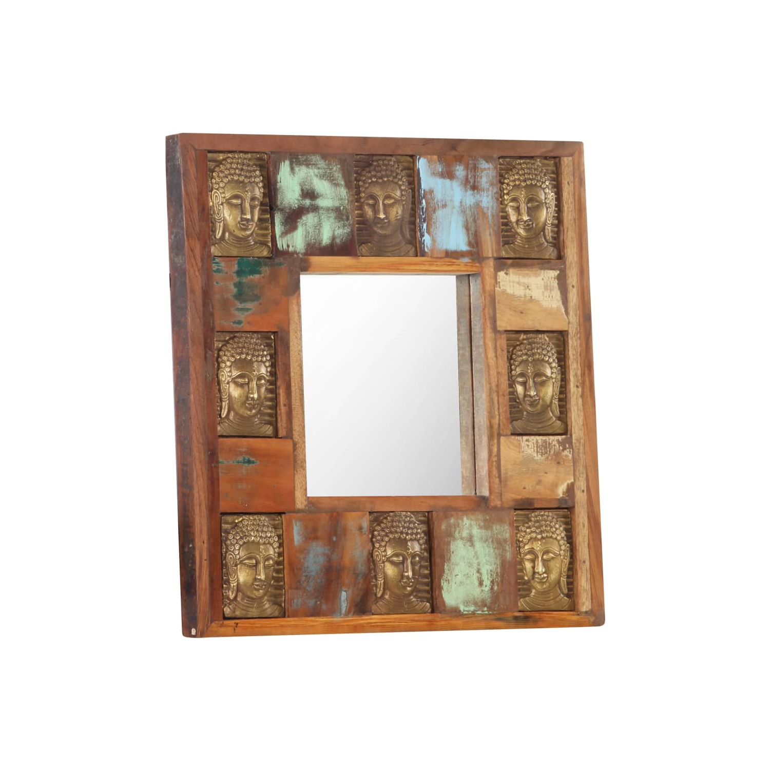 vidaXL Mirror with Buddha Cladding 19.7"x19.7" Solid Reclaimed Wood