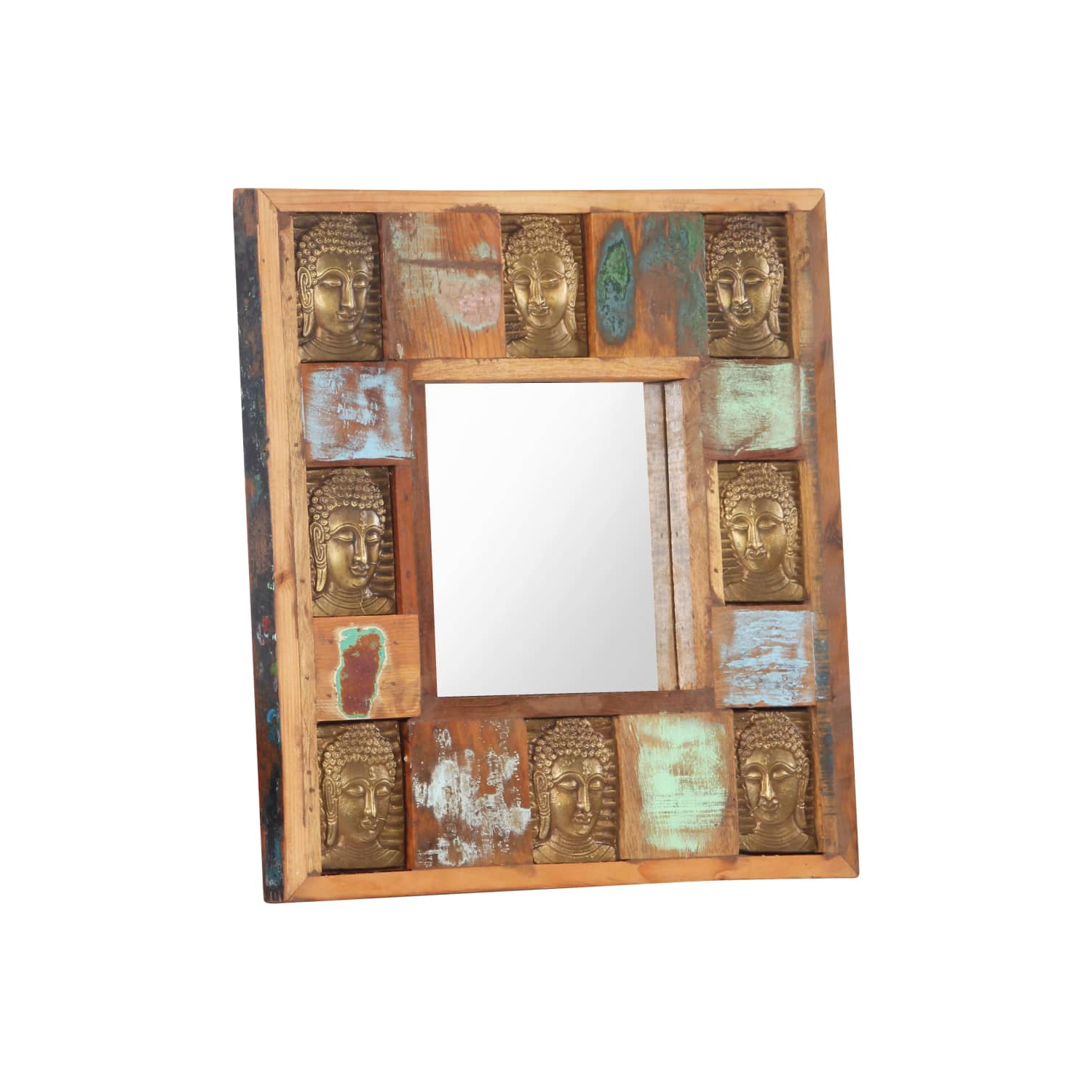 vidaXL Mirror with Buddha Cladding 19.7"x19.7" Solid Reclaimed Wood
