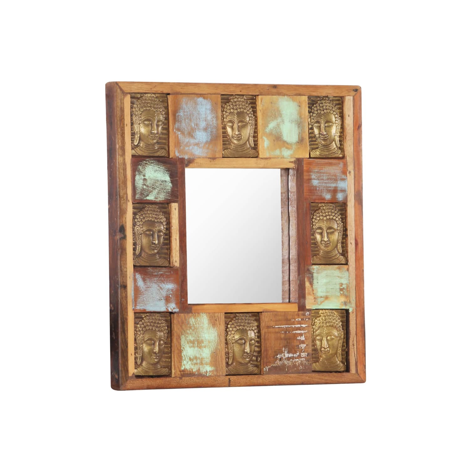 vidaXL Mirror with Buddha Cladding 19.7"x19.7" Solid Reclaimed Wood