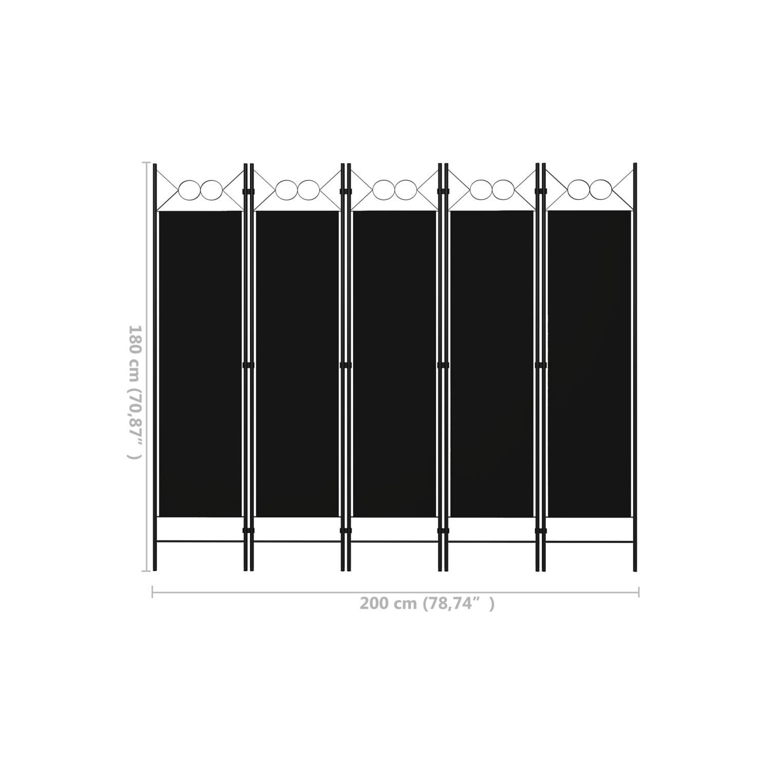 vidaXL 5-Panel Room Divider Black 78.7"x70.9"