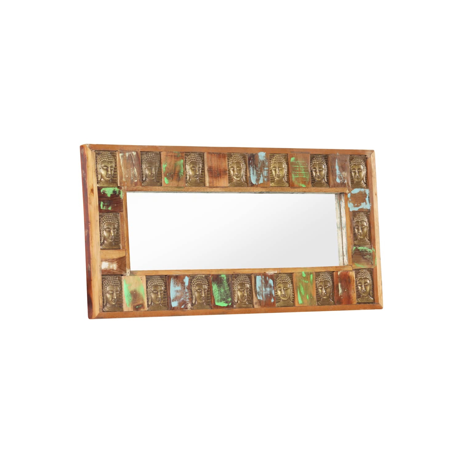 vidaXL Mirror with Buddha Cladding 43.3"x19.7" Solid Reclaimed Wood