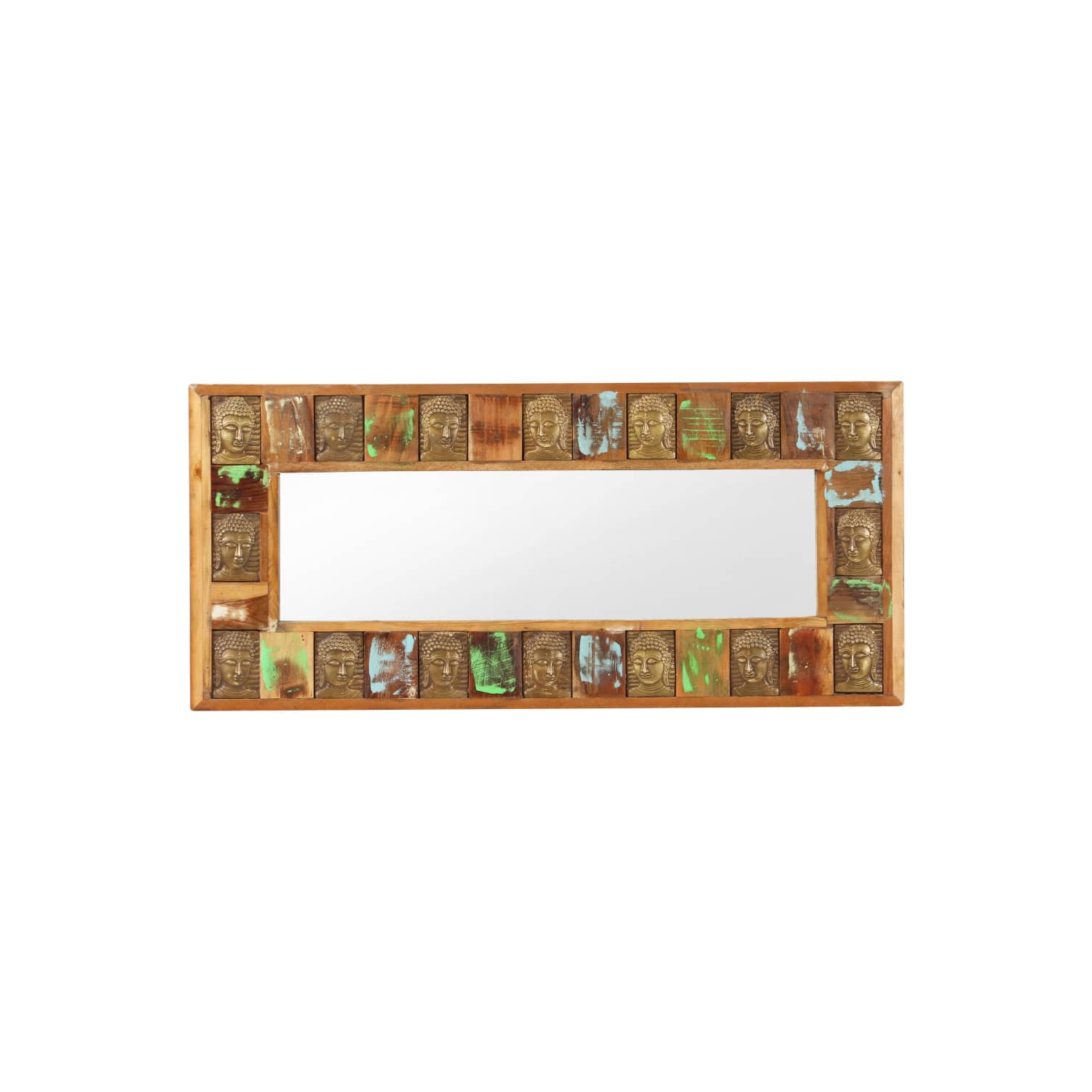 vidaXL Mirror with Buddha Cladding 43.3"x19.7" Solid Reclaimed Wood