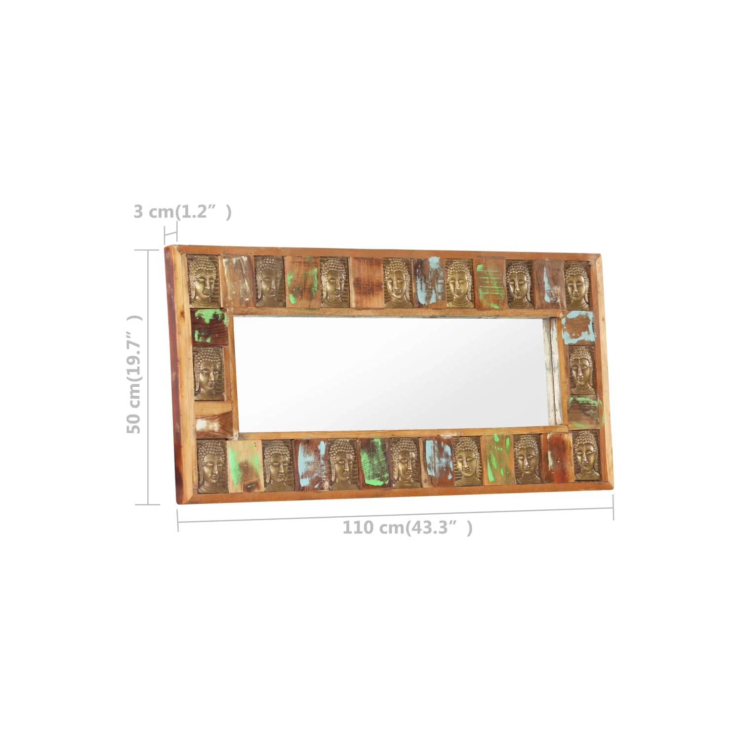 vidaXL Mirror with Buddha Cladding 43.3"x19.7" Solid Reclaimed Wood