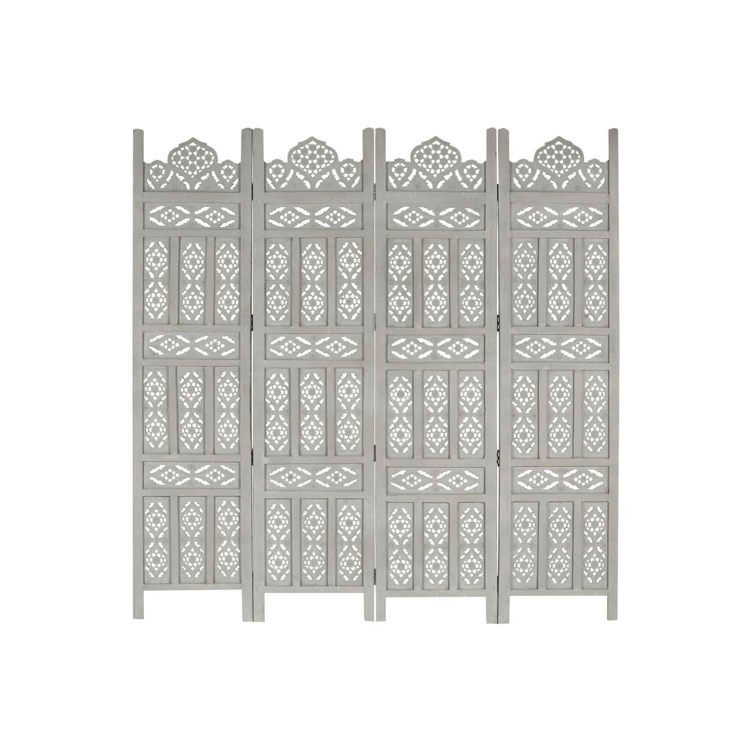 vidaXL Hand carved 4-Panel Room Divider Gray 63"x65" Solid Mango Wood