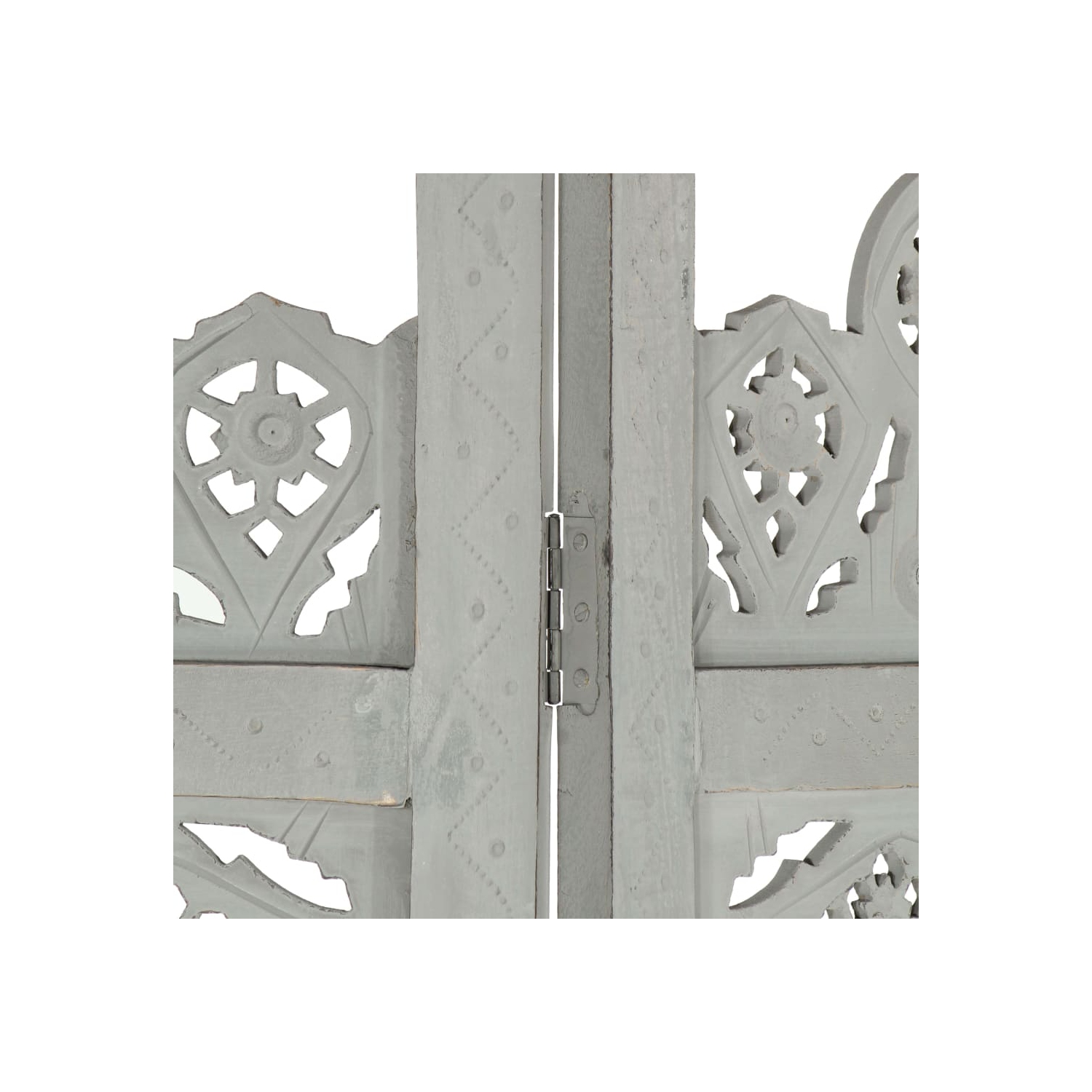 vidaXL Hand carved 4-Panel Room Divider Gray 63"x65" Solid Mango Wood