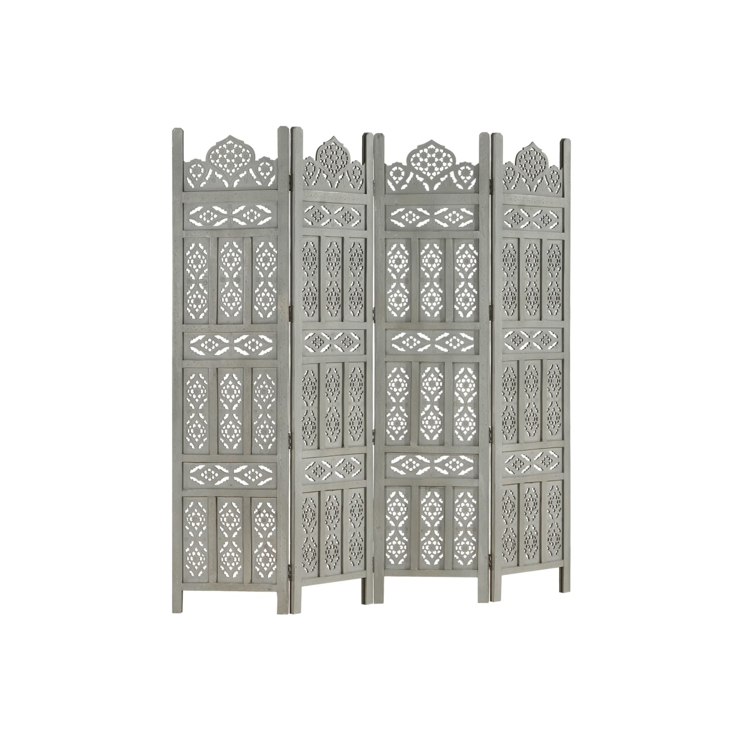 vidaXL Hand carved 4-Panel Room Divider Gray 63"x65" Solid Mango Wood