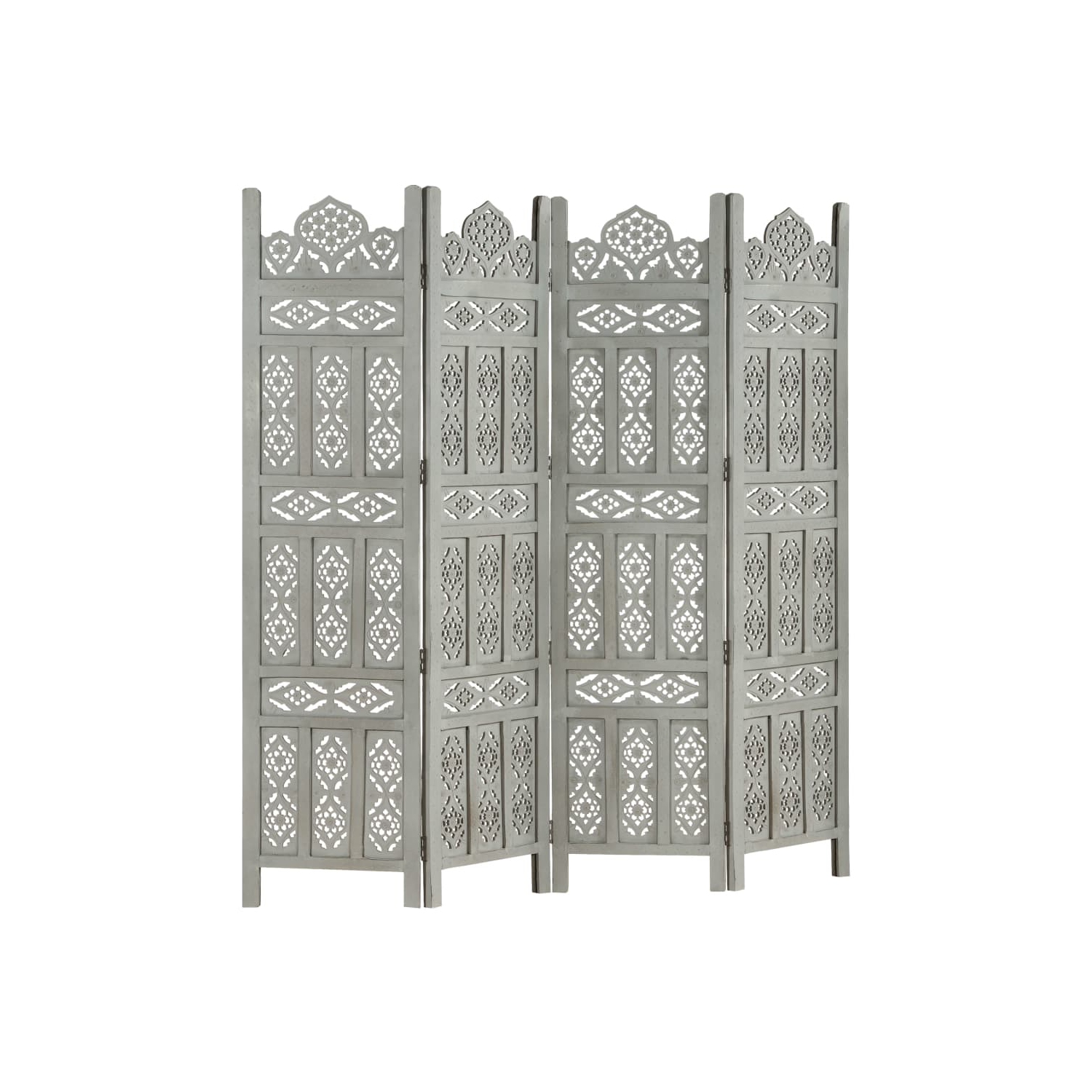 vidaXL Hand carved 4-Panel Room Divider Gray 63"x65" Solid Mango Wood