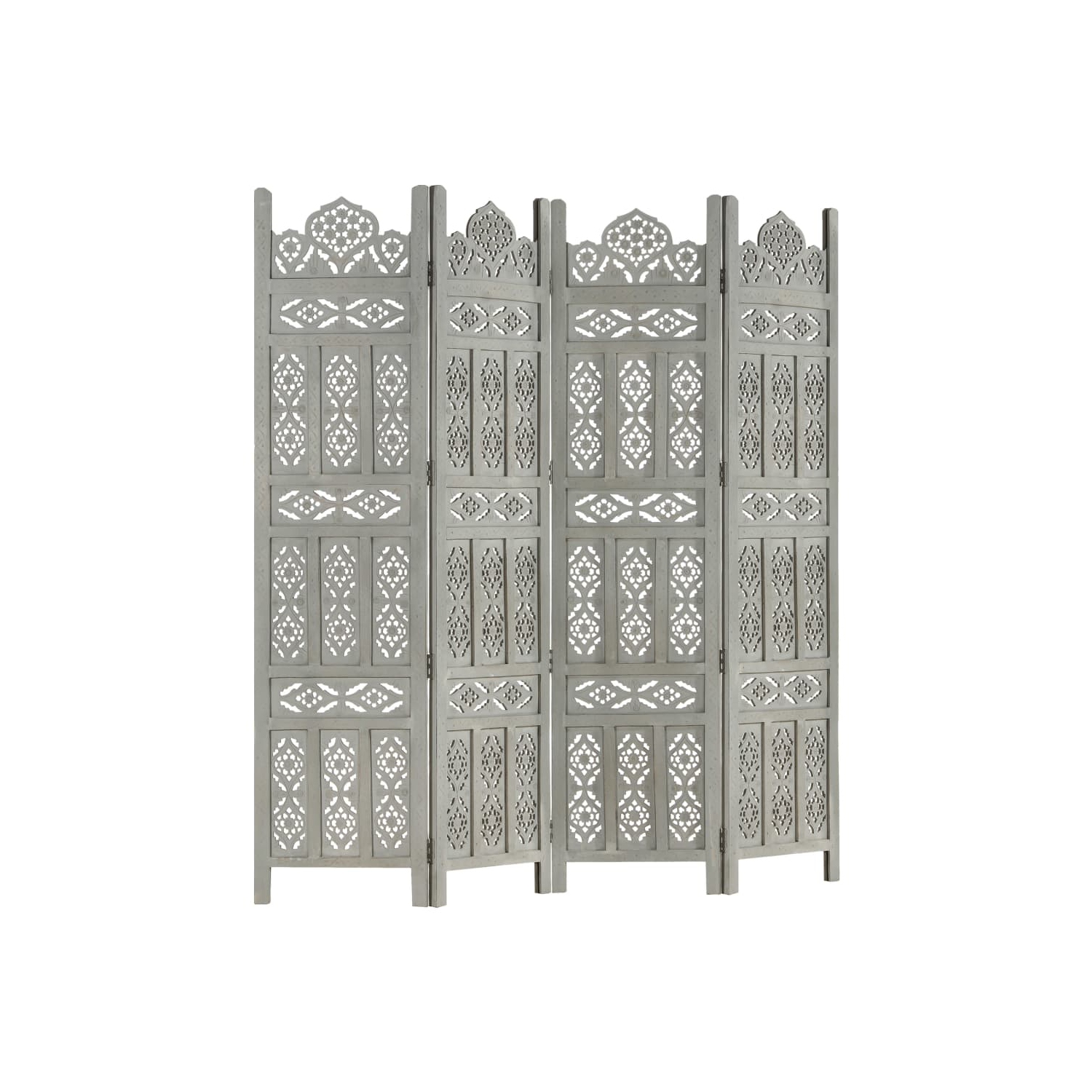 vidaXL Hand carved 4-Panel Room Divider Gray 63"x65" Solid Mango Wood