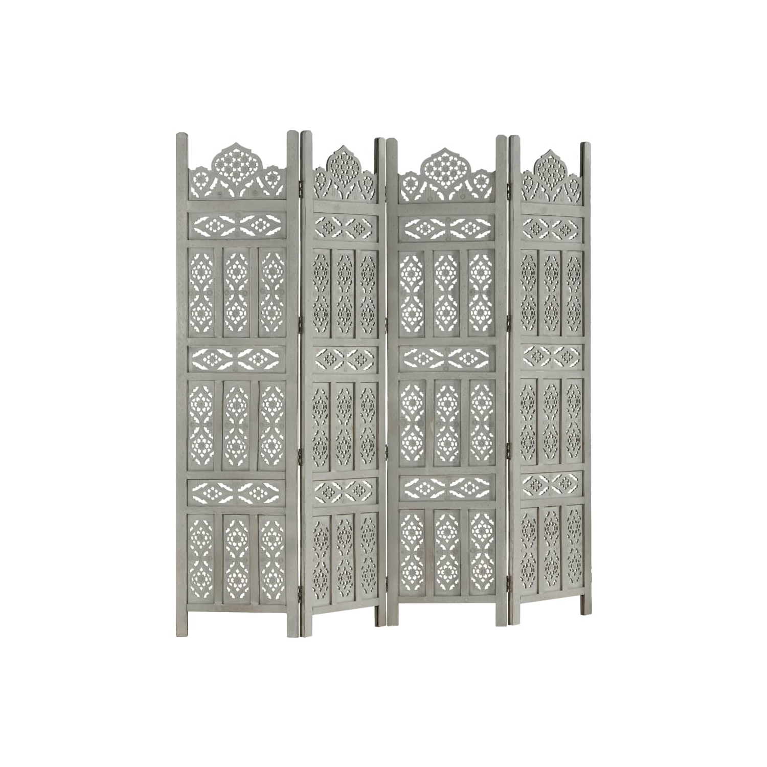 vidaXL Hand carved 4-Panel Room Divider Gray 63"x65" Solid Mango Wood