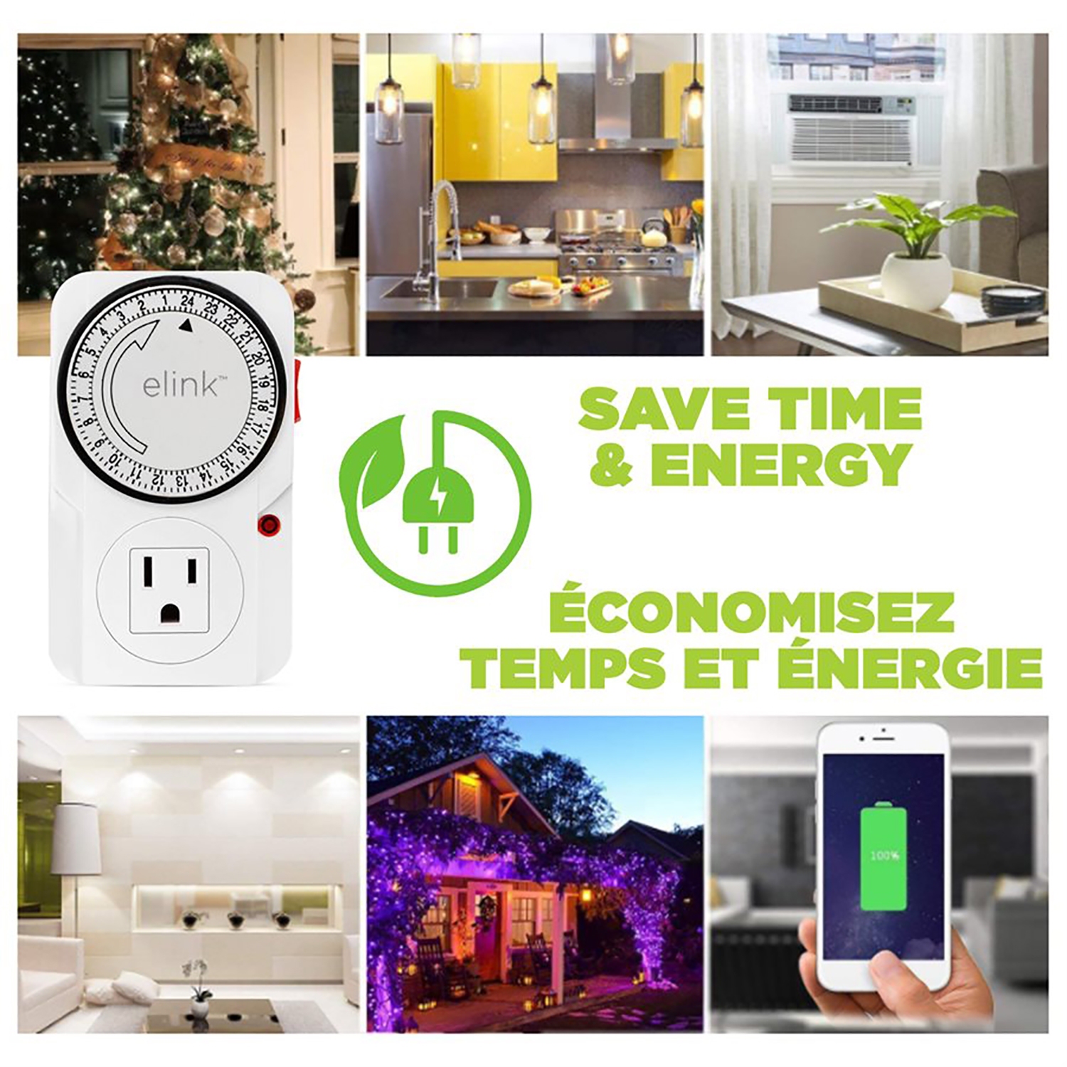 Elink - Plug-in Mechanical Timer, 48 On/Off Selections per Day, White