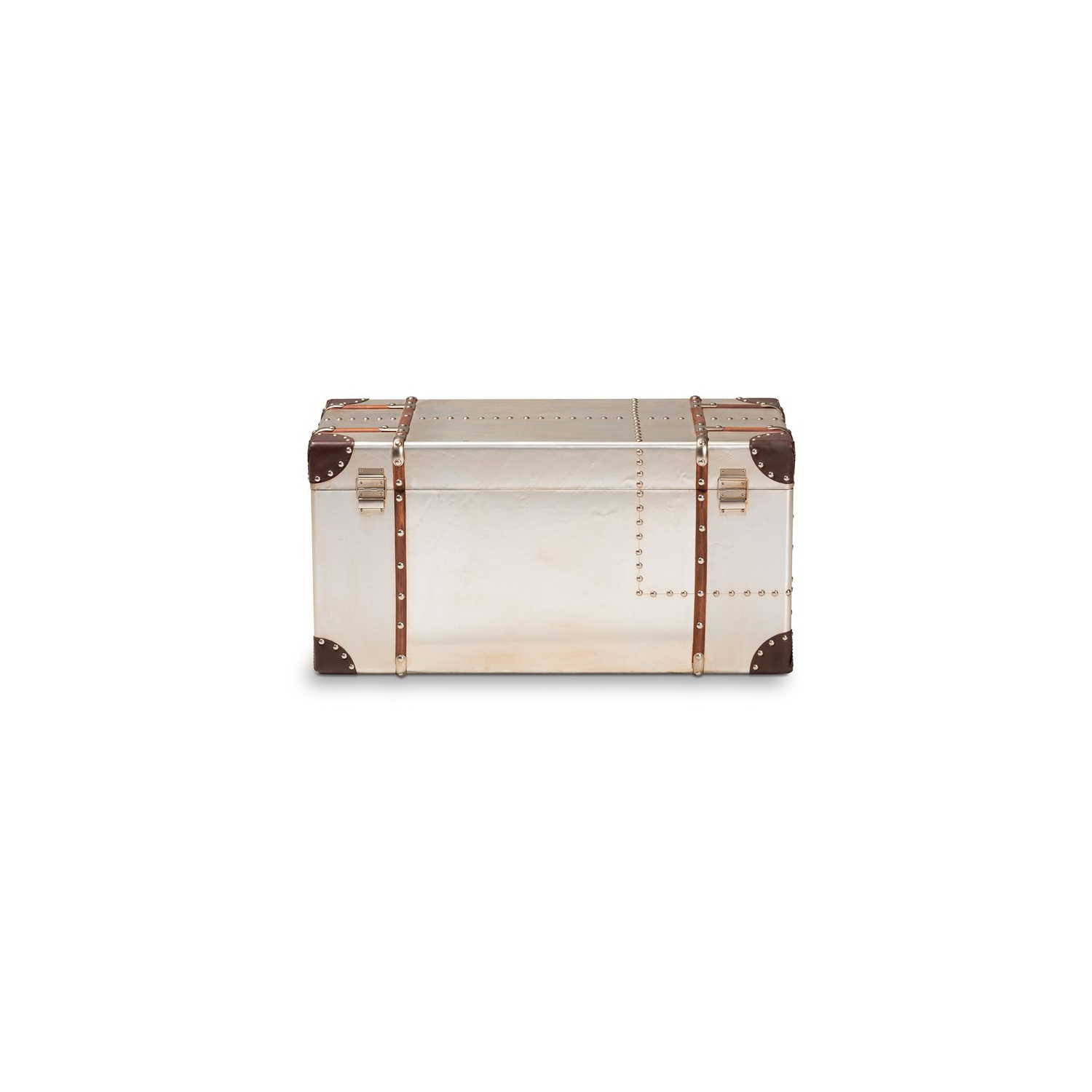 Coffre de rangement en métal argenté français de Bowery Hill