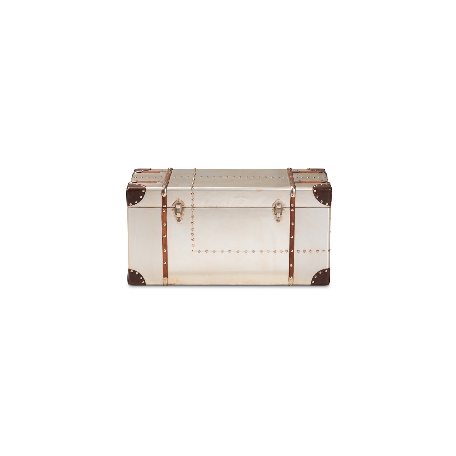 Coffre de rangement en métal argenté français de Bowery Hill