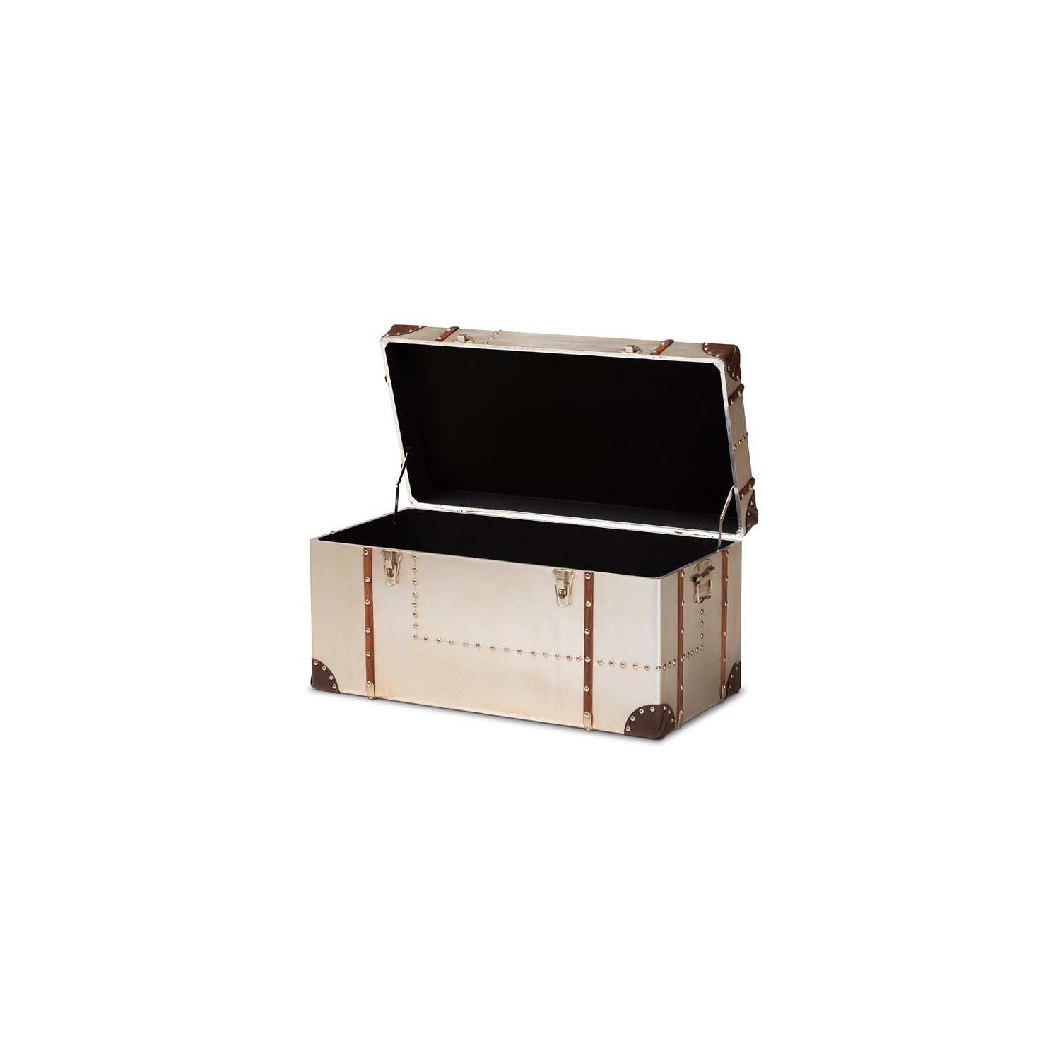 Coffre de rangement en métal argenté français de Bowery Hill