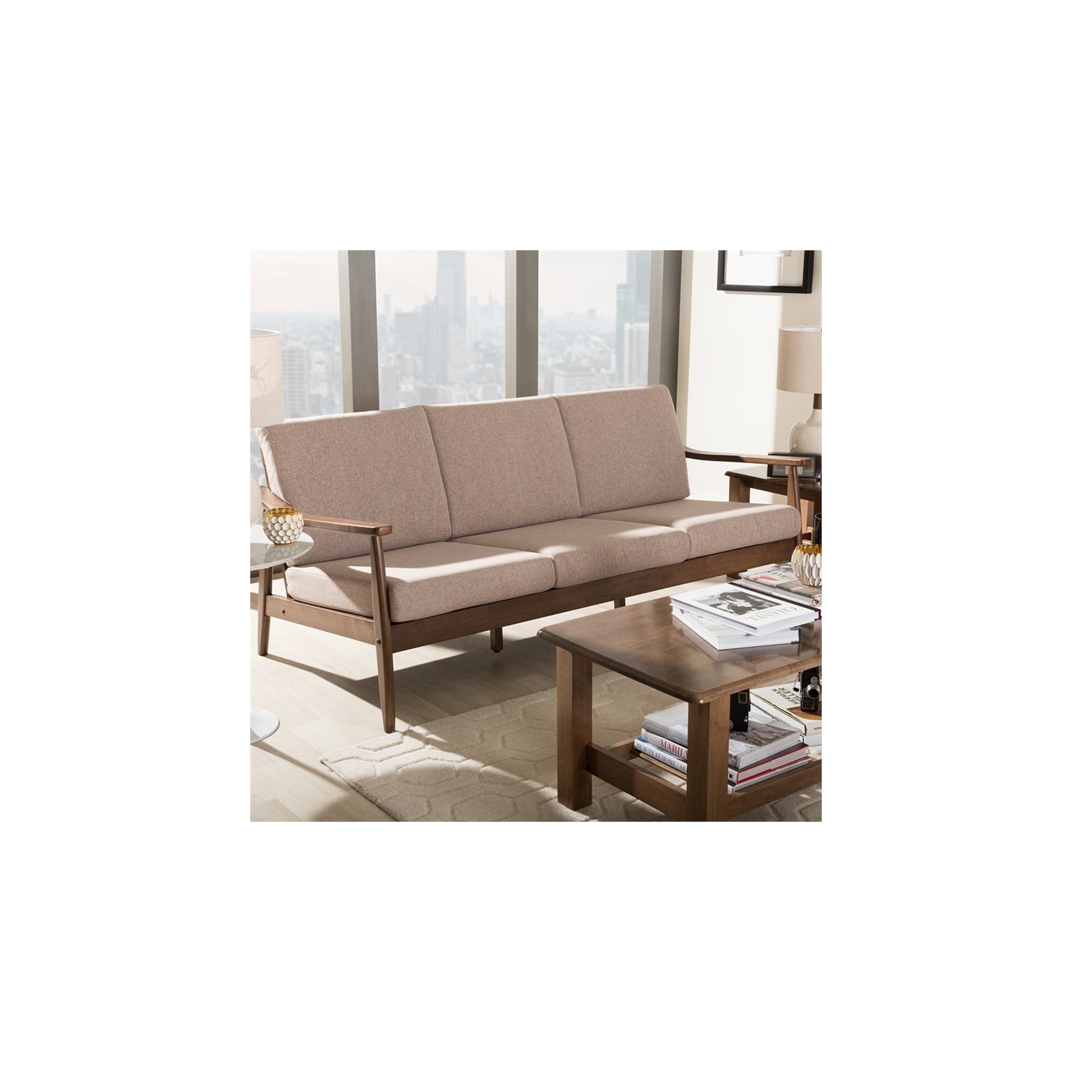 Bowery Hill Fabric Sofa in Light Brown and Walnut Brown