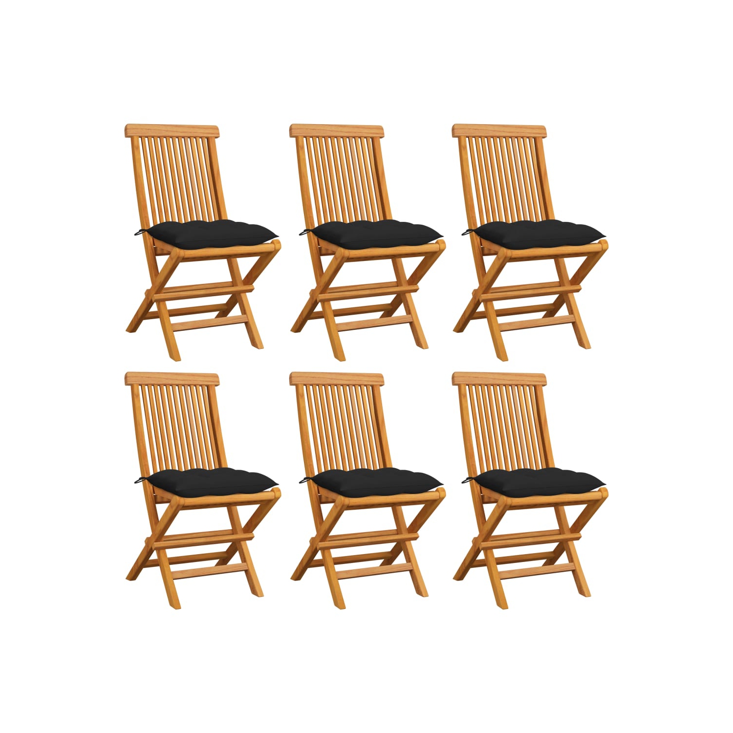 vidaXL Patio Chairs with Black Cushions 6 pcs Solid Teak Wood