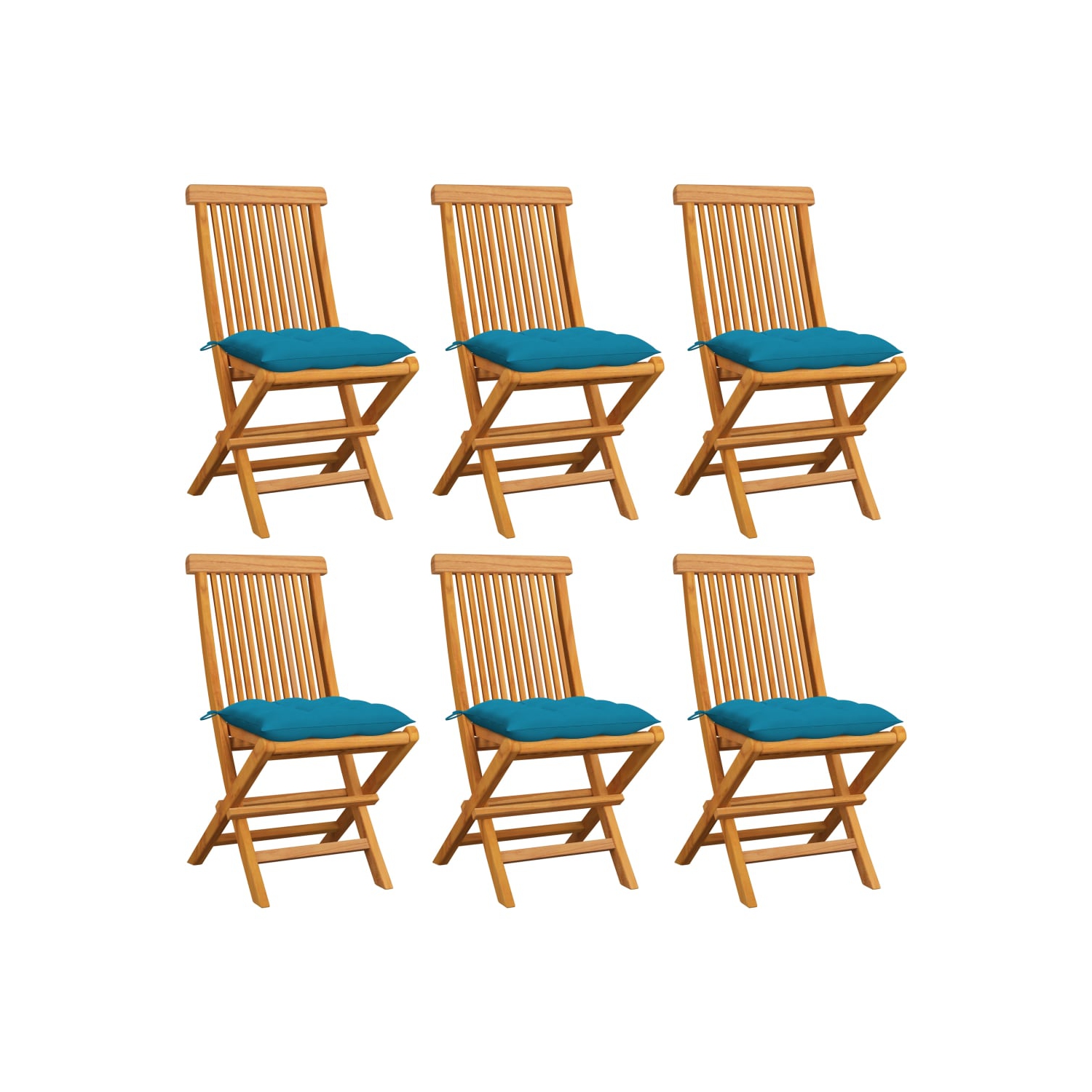 vidaXL Patio Chairs with Light Blue Cushions 6 pcs Solid Teak Wood