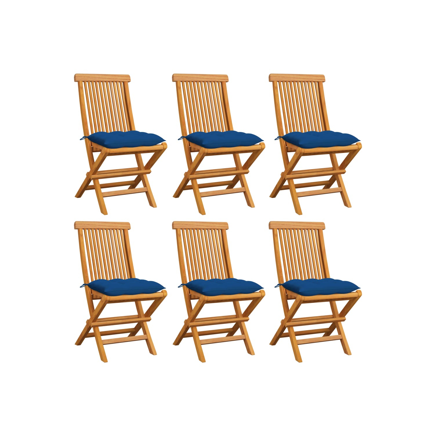 vidaXL Patio Chairs with Blue Cushions 6 pcs Solid Teak Wood