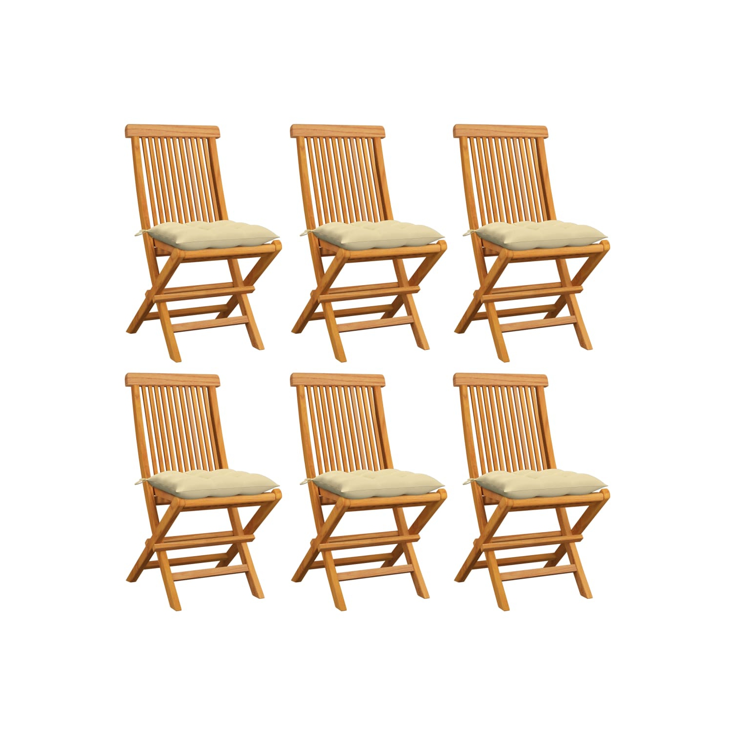 vidaXL Patio Chairs with Cream White Cushions 6 pcs Solid Teak Wood