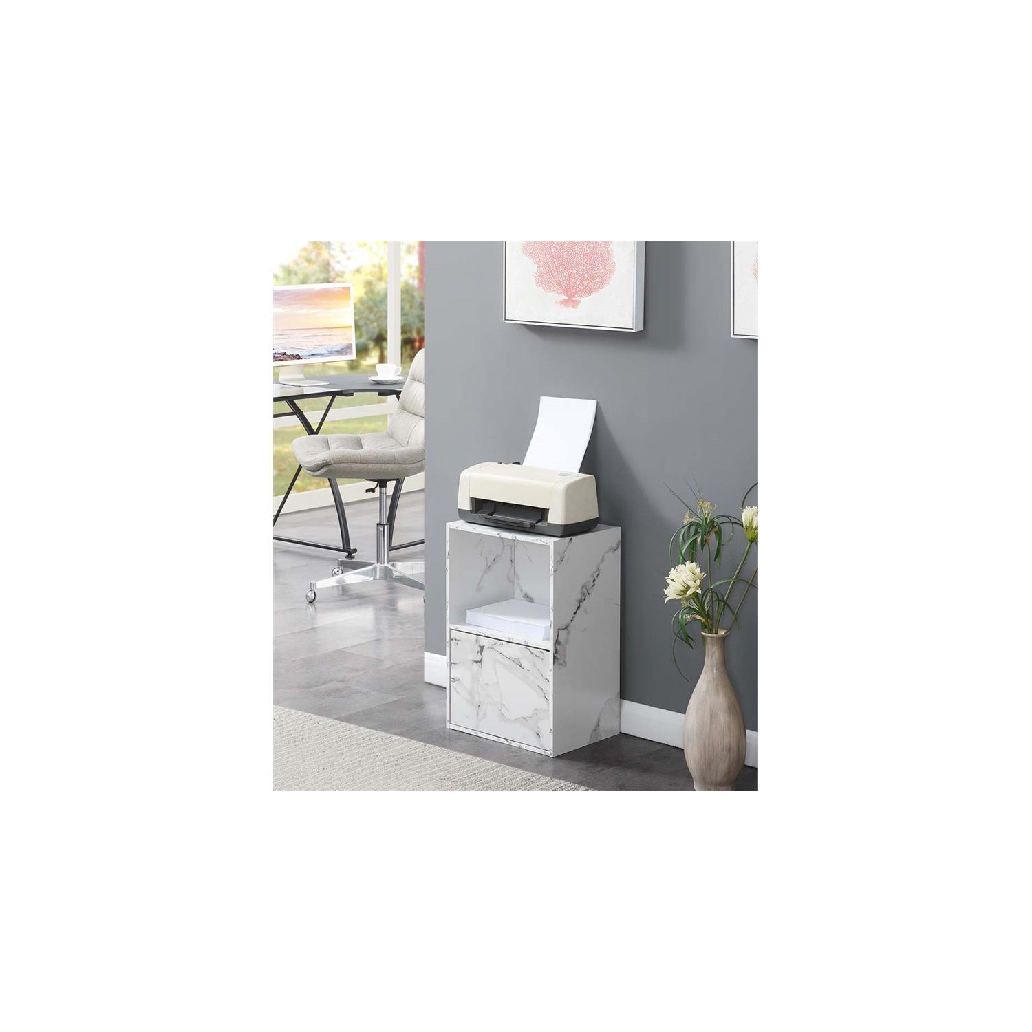 Armoire à 1 porte Xtra Storage, fini en faux marbre blanc