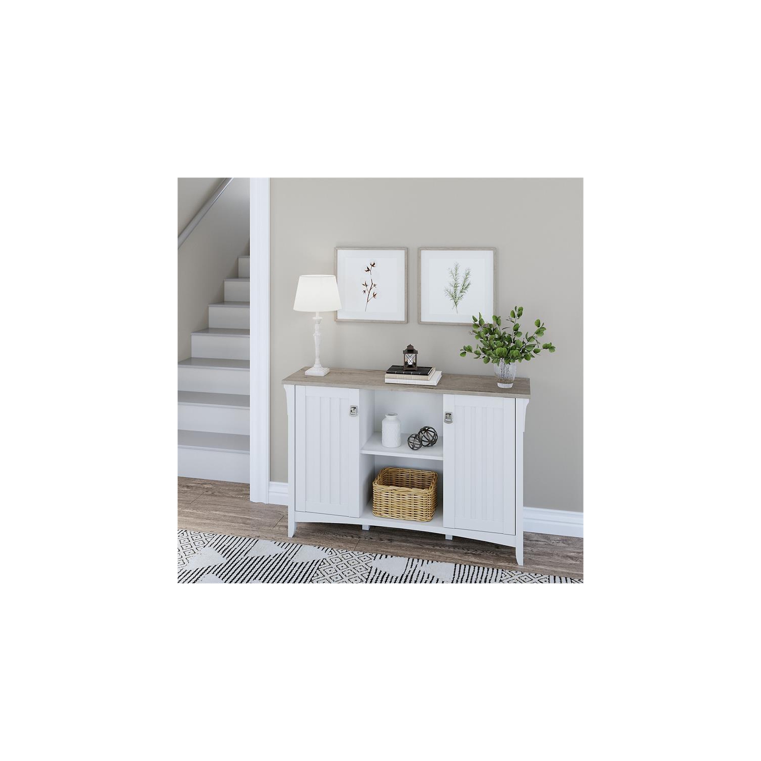 Salinas Accent Storage Cabinet with Doors in White/Shiplap - Engineered Wood