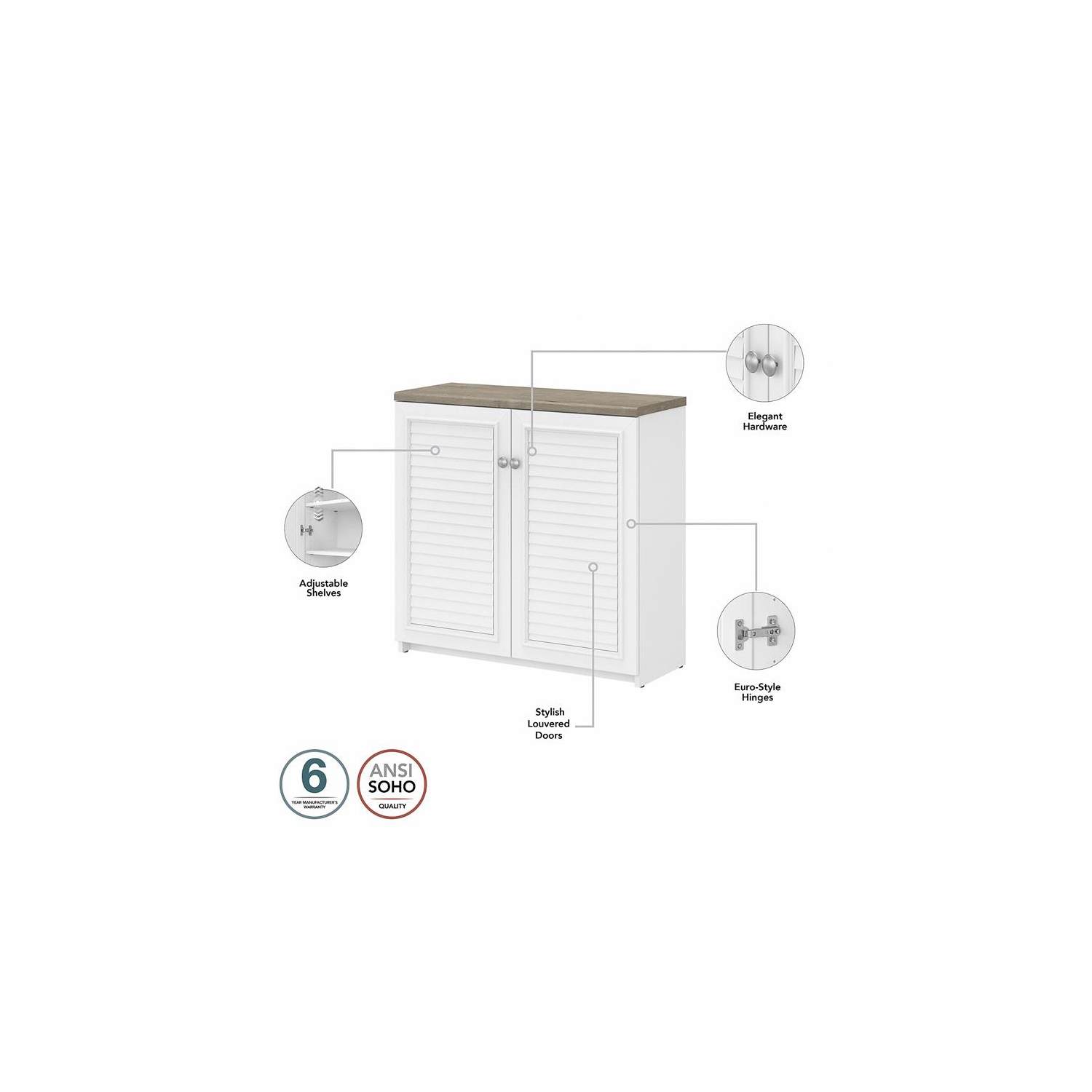 Petite armoire de rangement Fairview Scranton & Co Furniture avec portes, blanc et gris