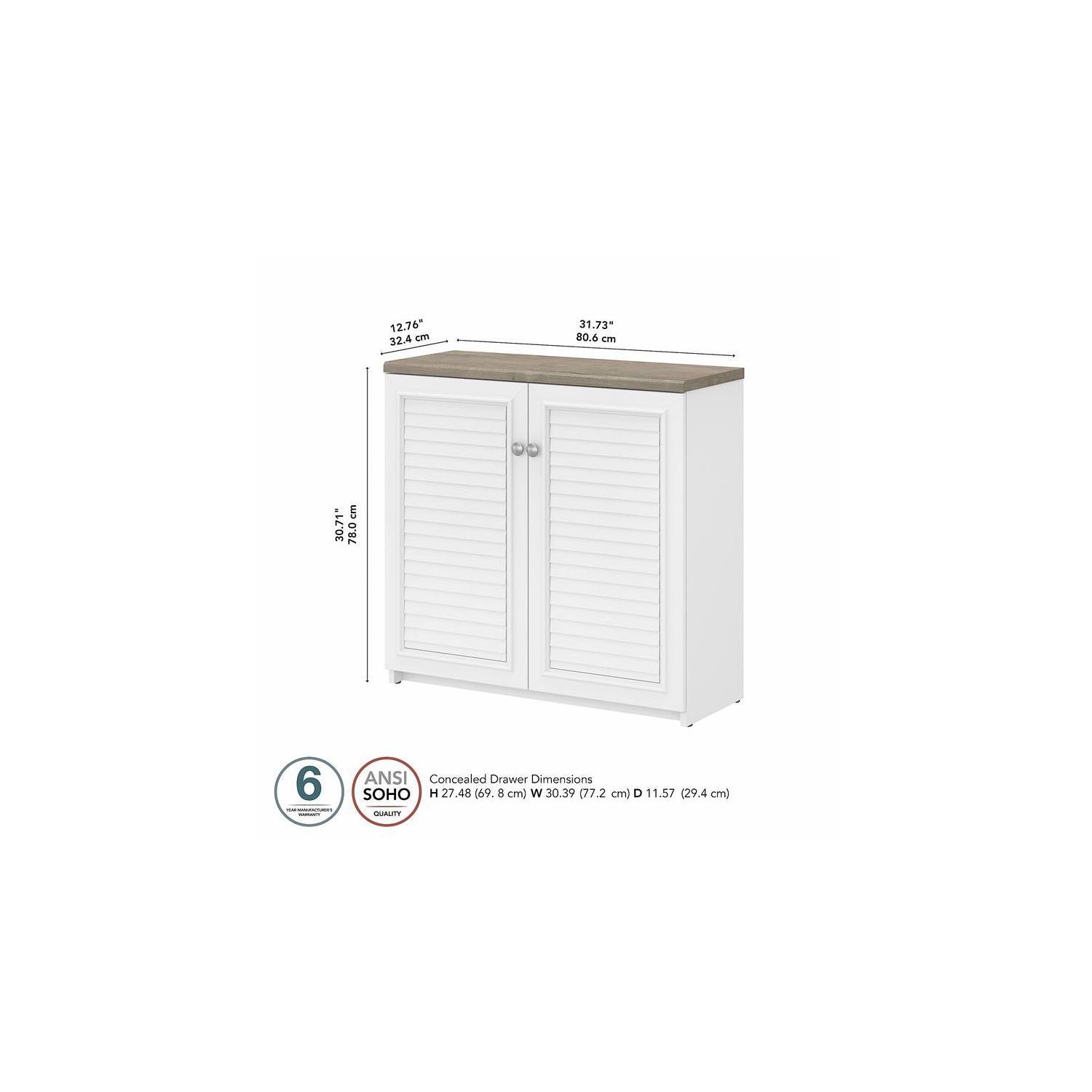 Petite armoire de rangement Fairview Scranton & Co Furniture avec portes, blanc et gris
