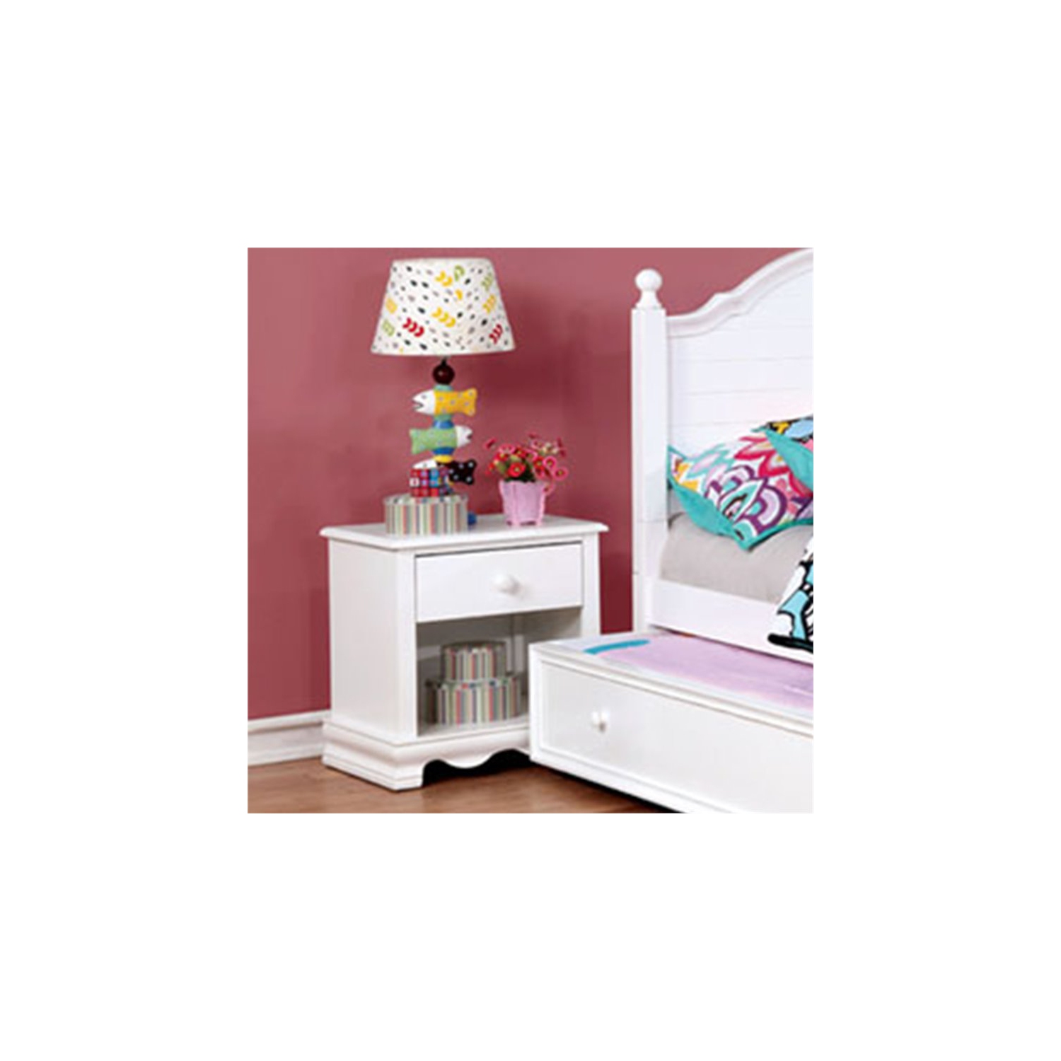 Table de chevet transitionnelle en bois à 1 tiroir Poppy de Furniture of America - Blanc